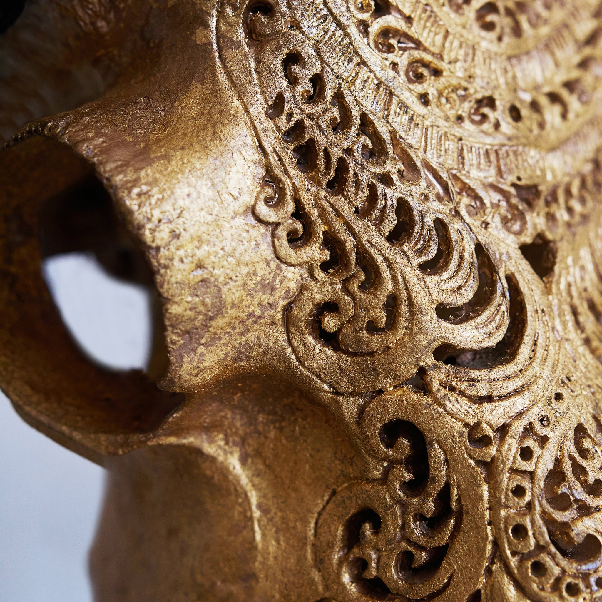 Hand Carved Ram Skull - Gold Leaf Boho