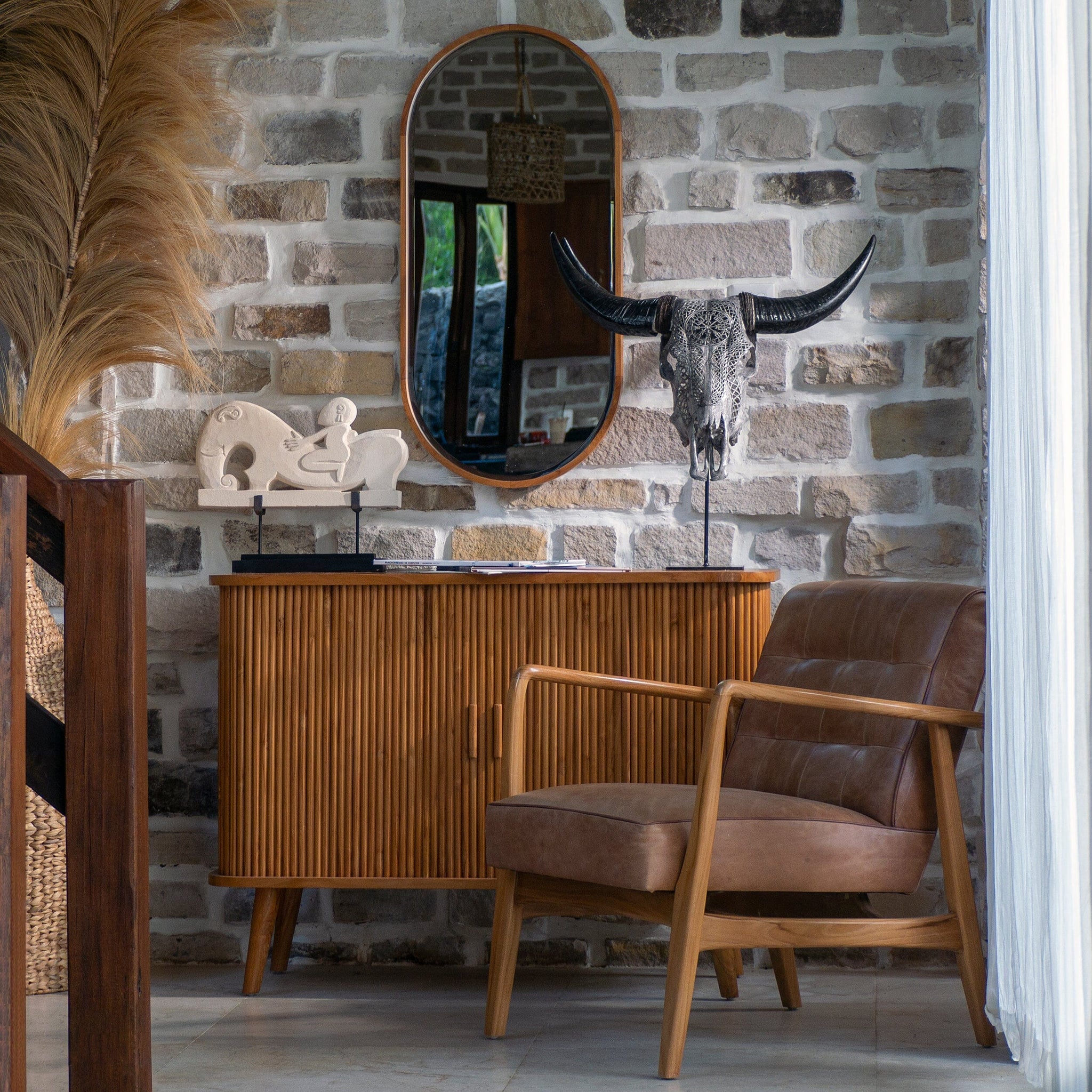 Hand Carved Cow Skull - Gray Vegvísir