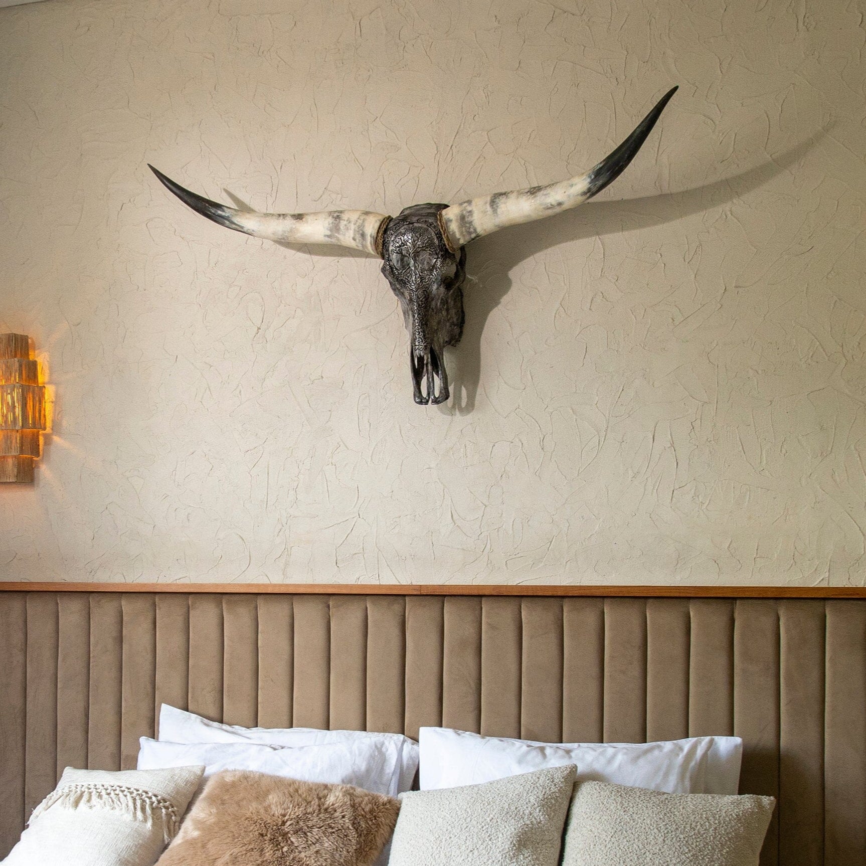 Hand Carved Longhorn Skull - Gray Yggdrasil