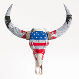 Hand Carved Buffalo Skull - Stars & Stripes