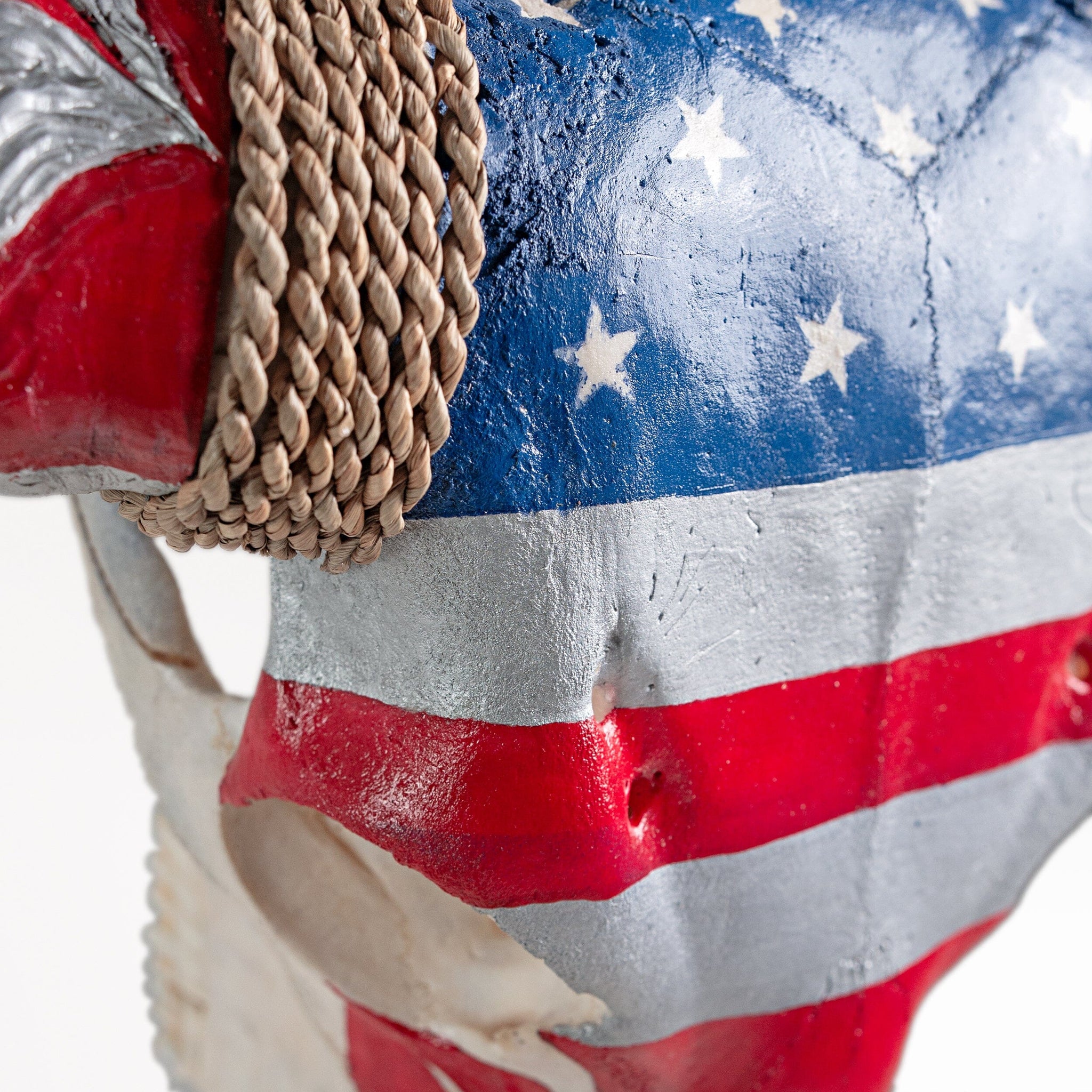 Hand Carved Buffalo Skull - Stars & Stripes