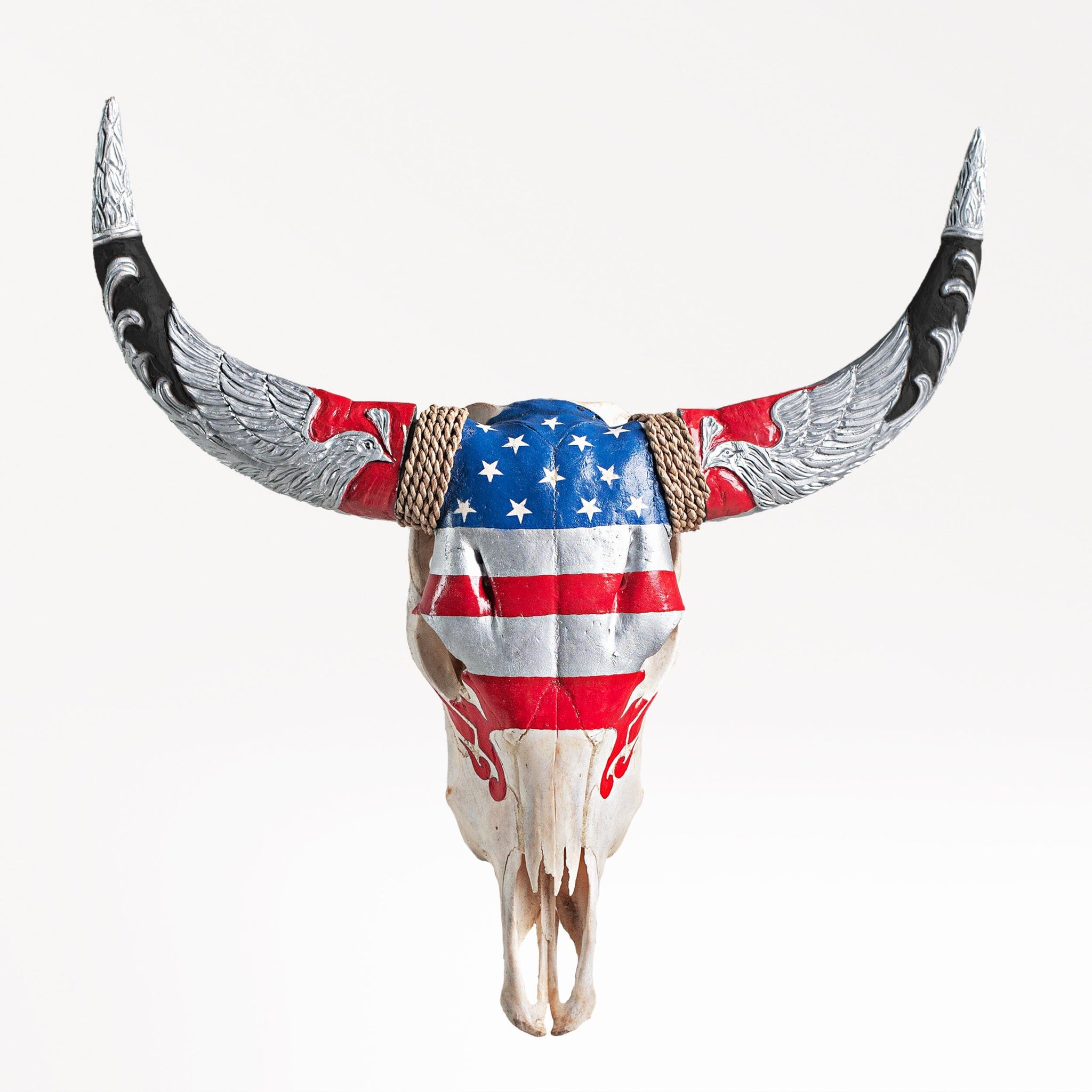 Hand Carved Cow Skull - Stars & Stripes