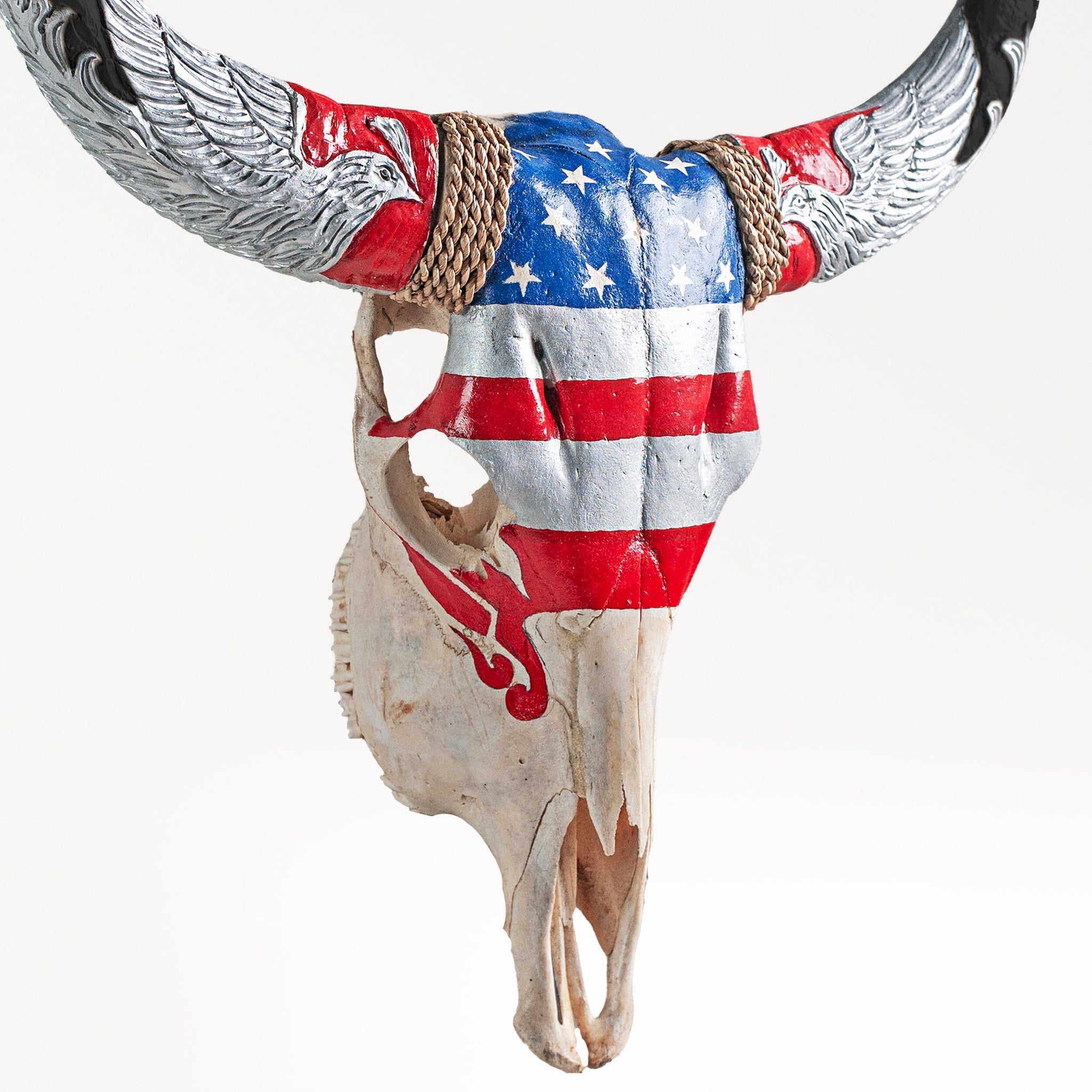 Hand Carved Cow Skull - Stars & Stripes