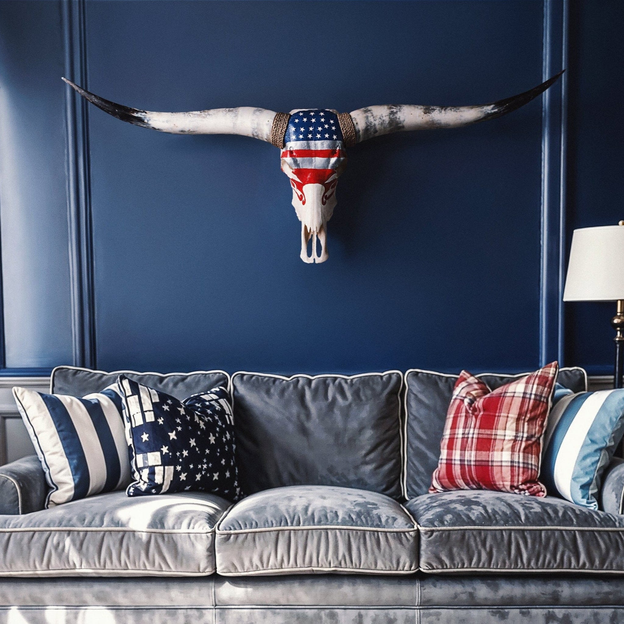 Hand Painted Longhorn Skull  - Stars & Stripes