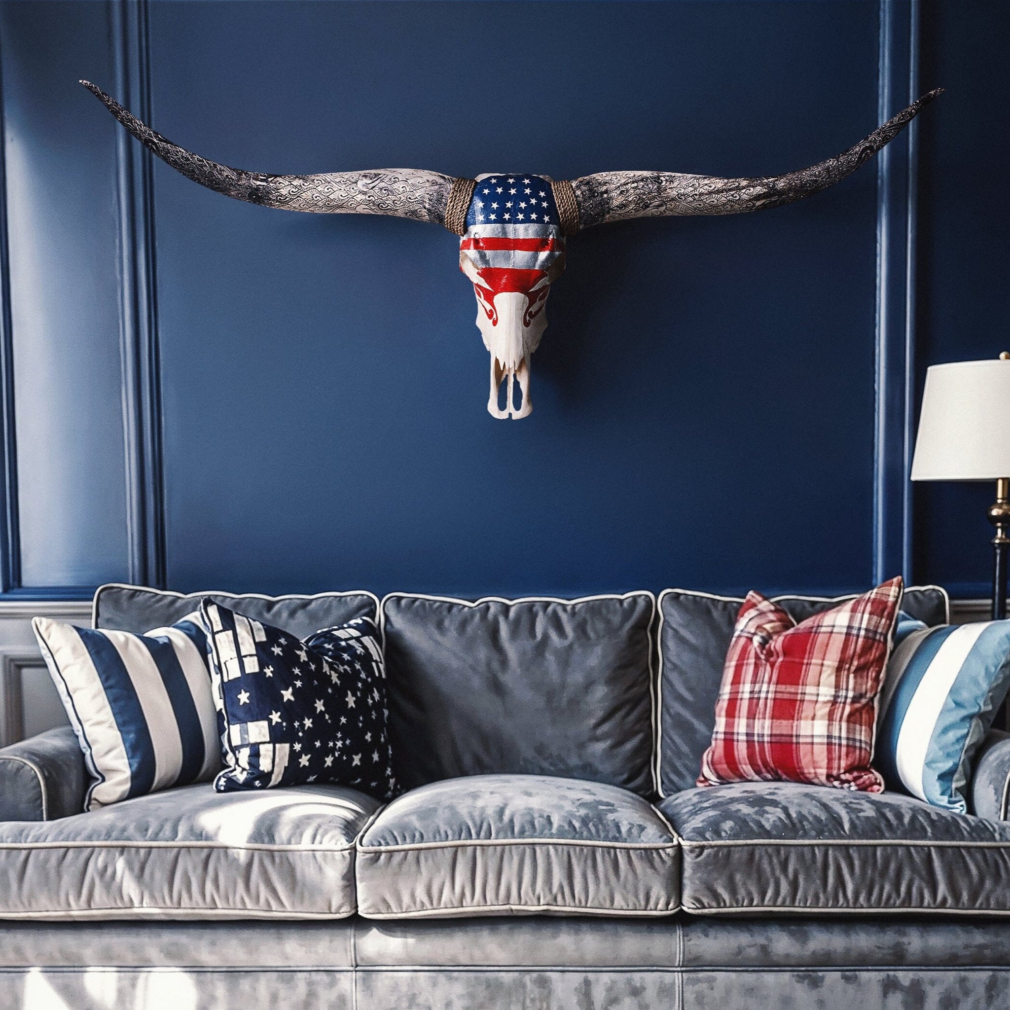 Hand Painted Longhorn Skull  - Stars & Stripes