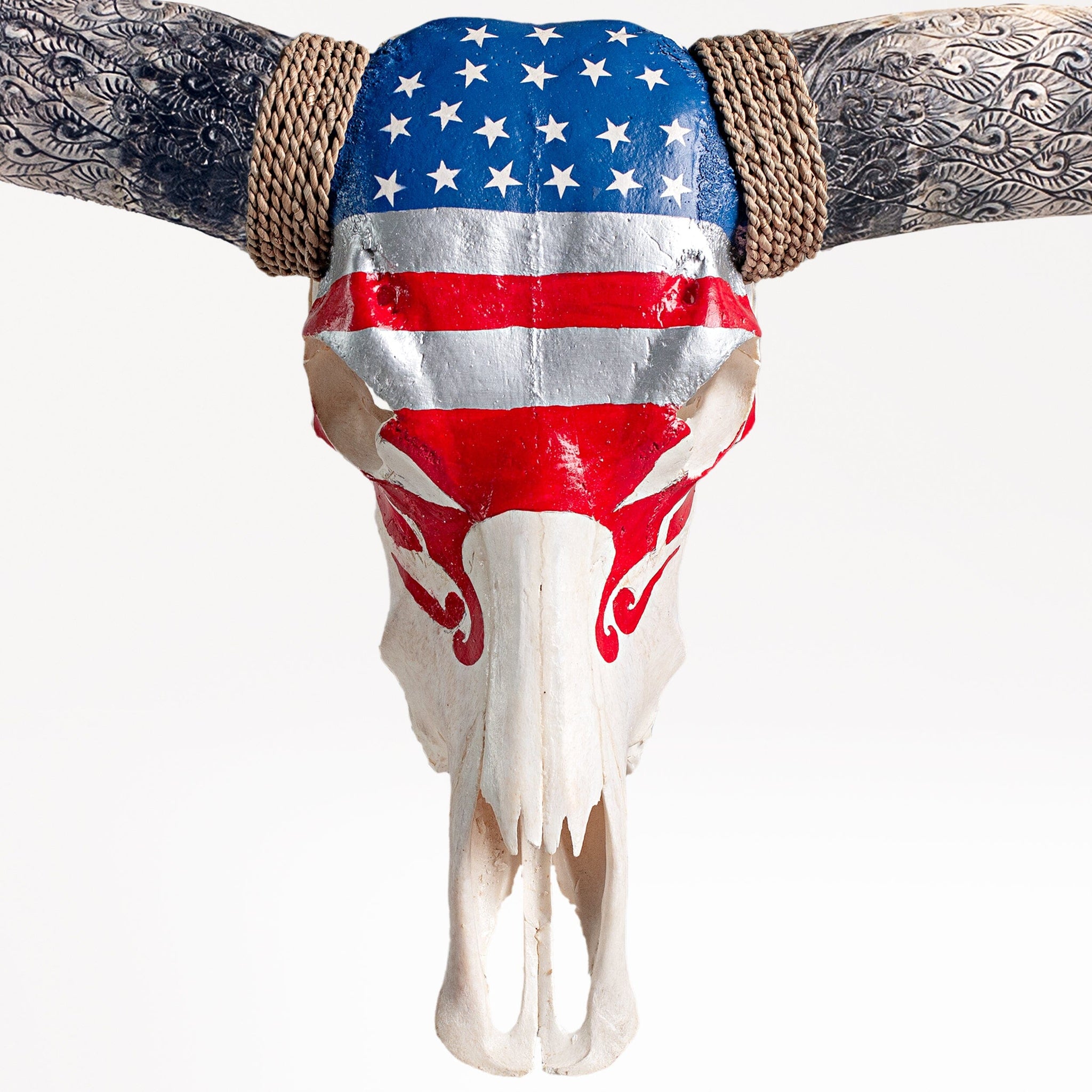 Hand Painted Longhorn Skull  - Stars & Stripes