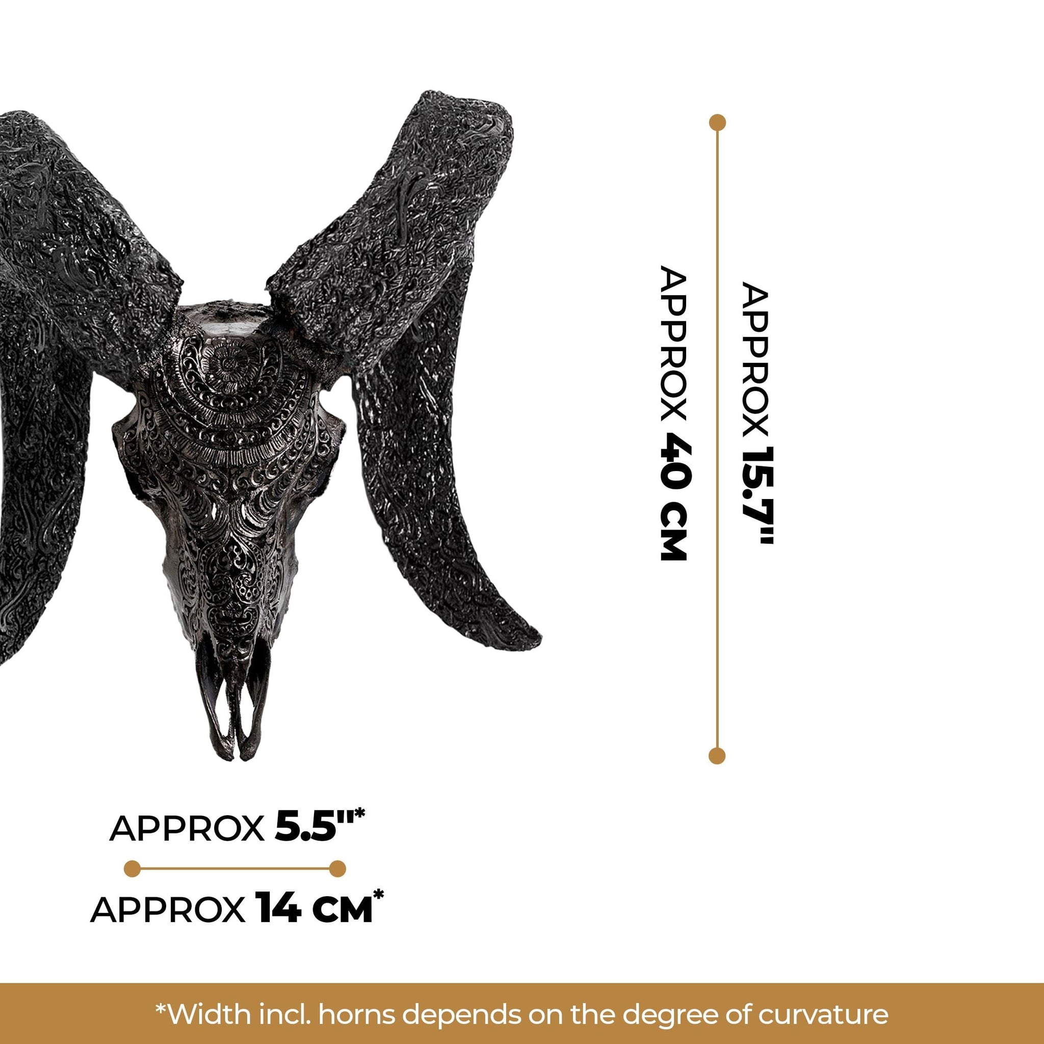 Hand Carved Ram Skull - Black Boho