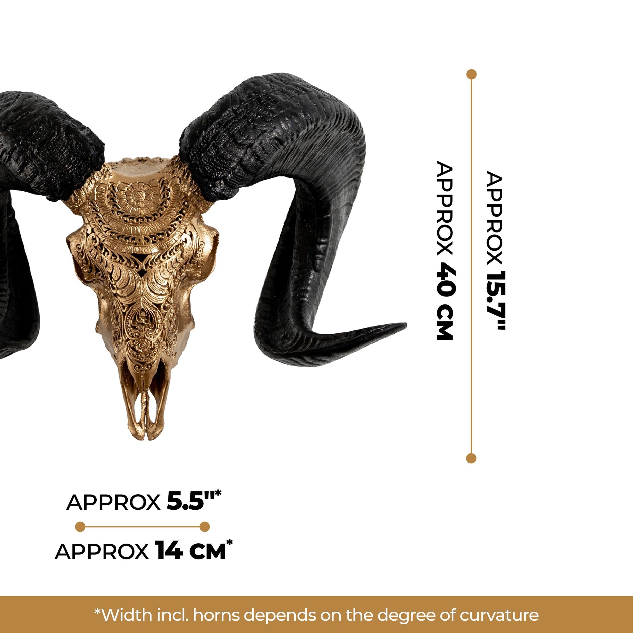 Hand Carved Ram Skull - Golden Boho