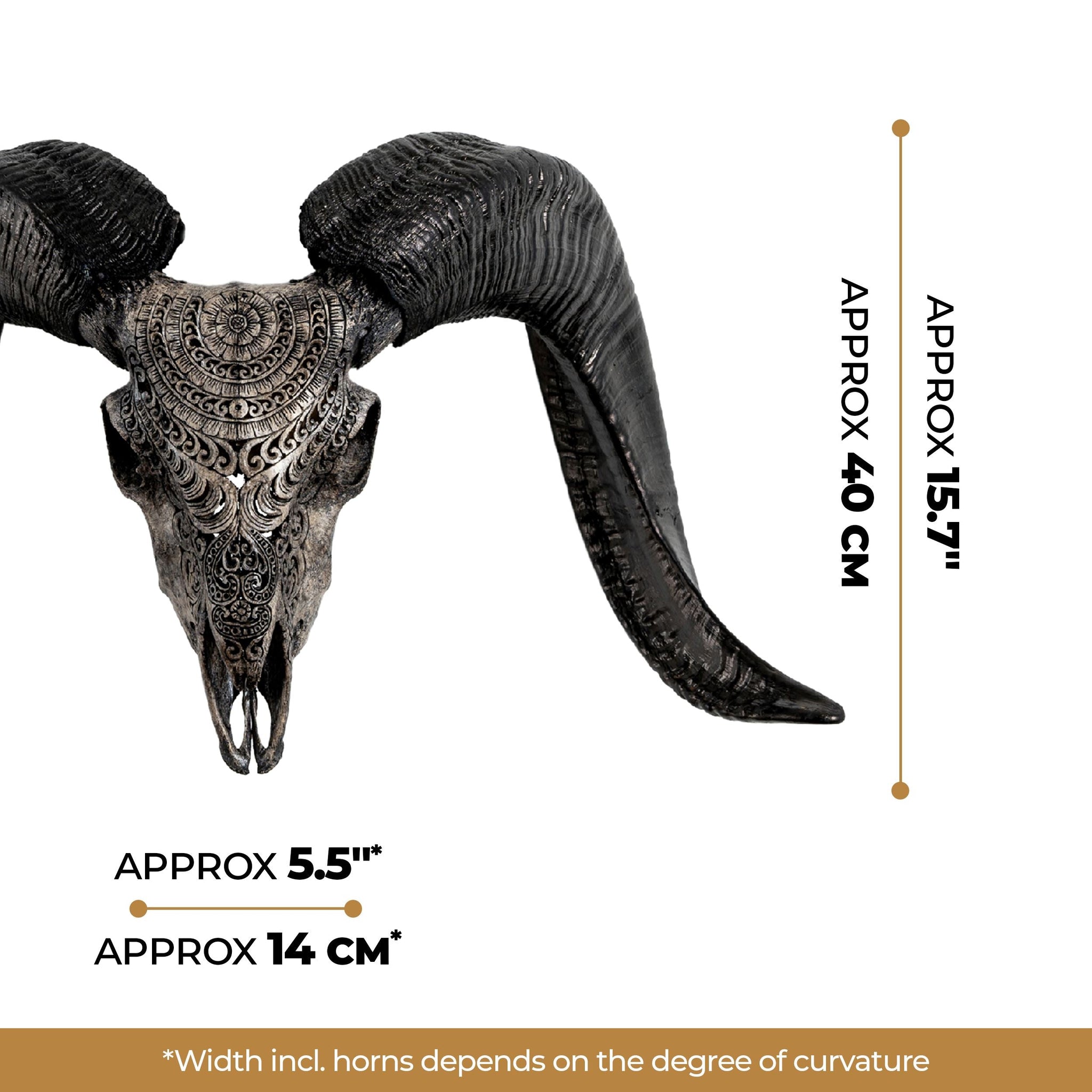 Hand Carved Ram Skull - Gray Boho