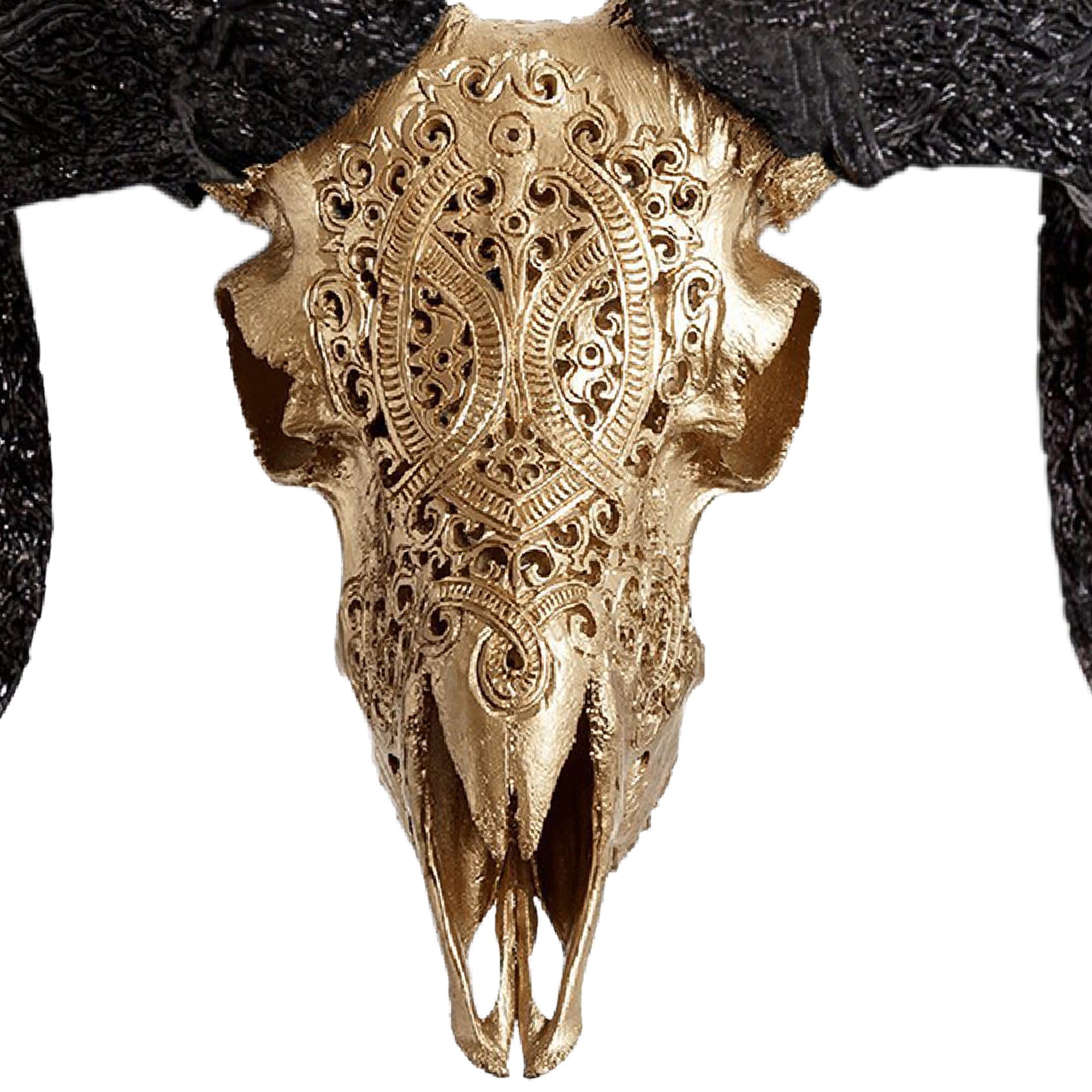 Hand Carved Ram Skull - Golden Phantom