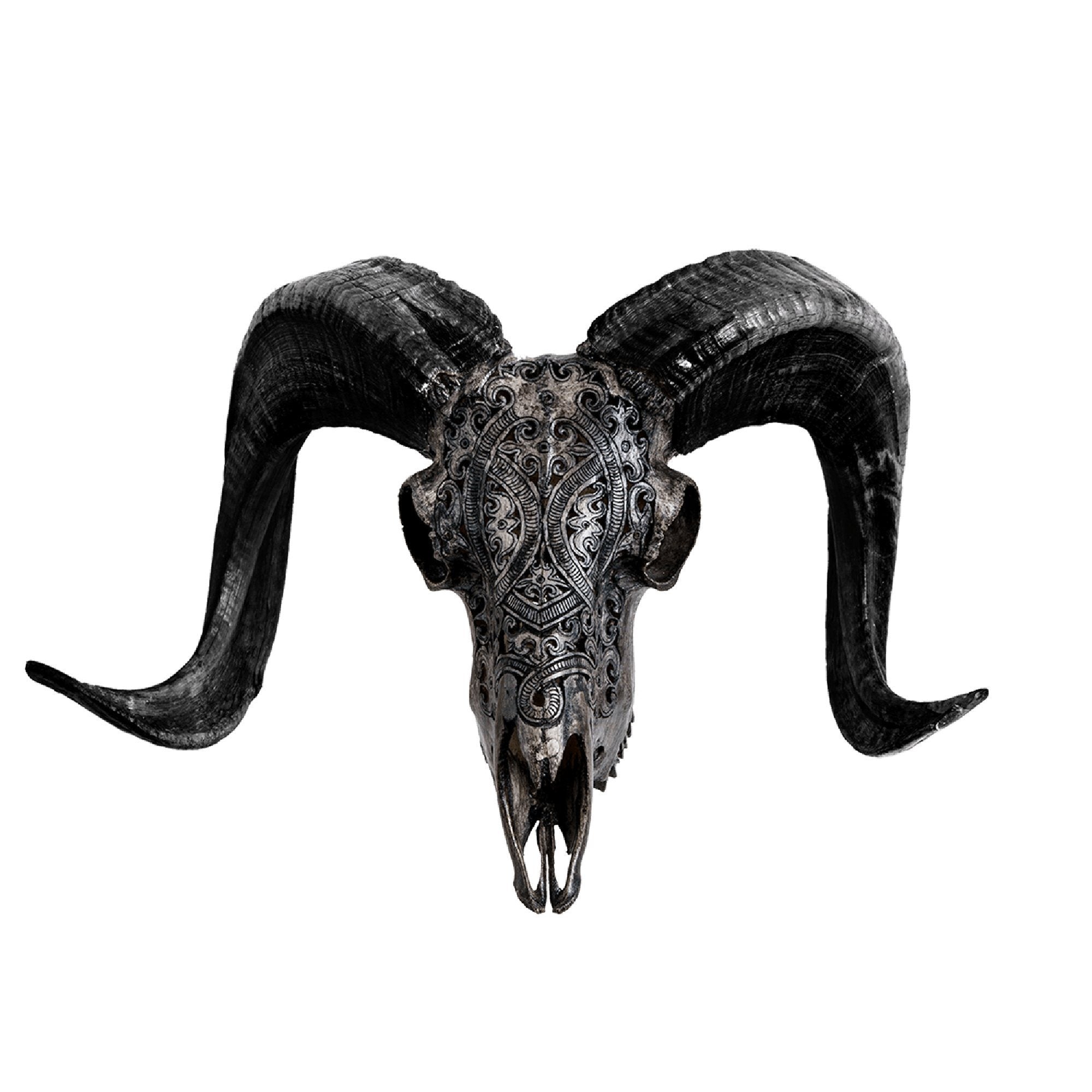 Hand Carved Ram Skull - Gray Phantom