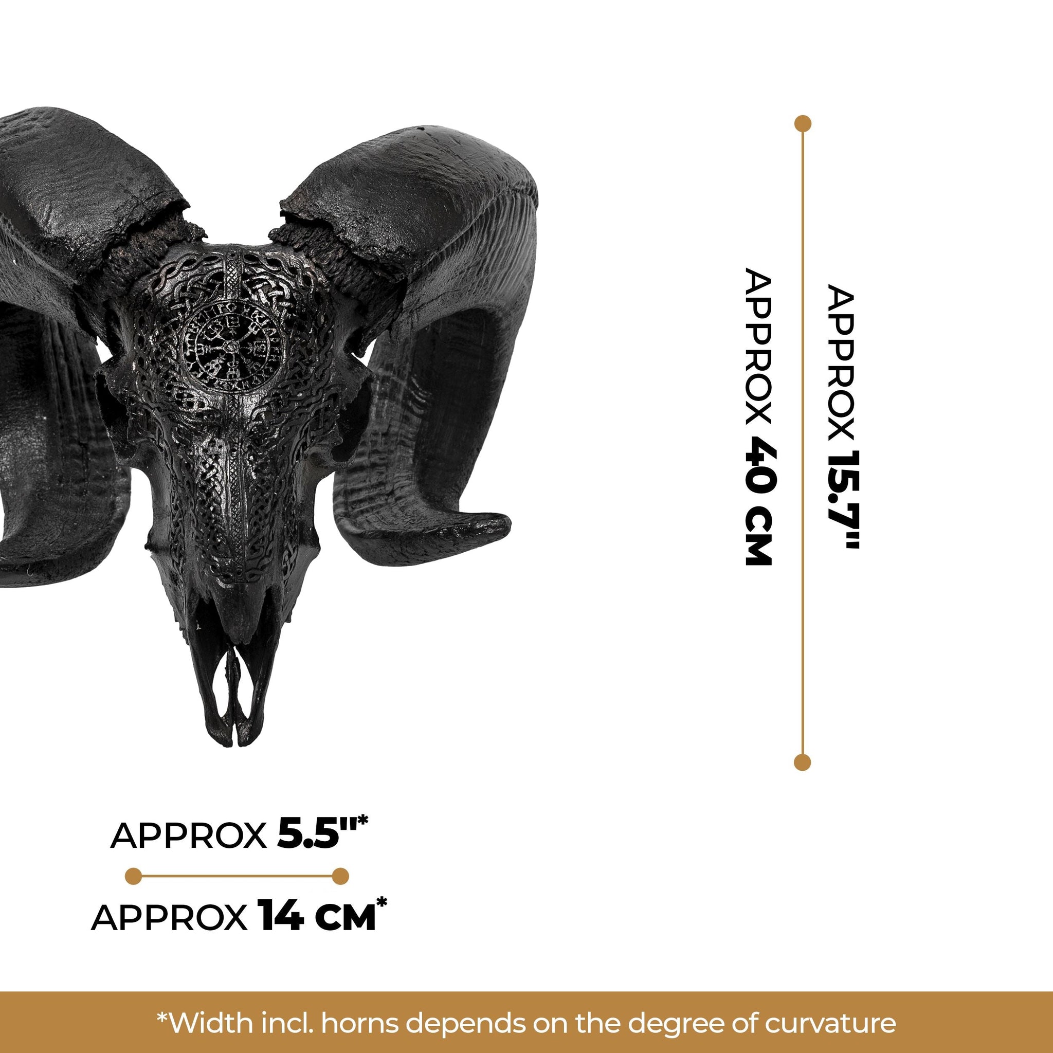 Hand Carved Ram Skull - Black Vegvísir