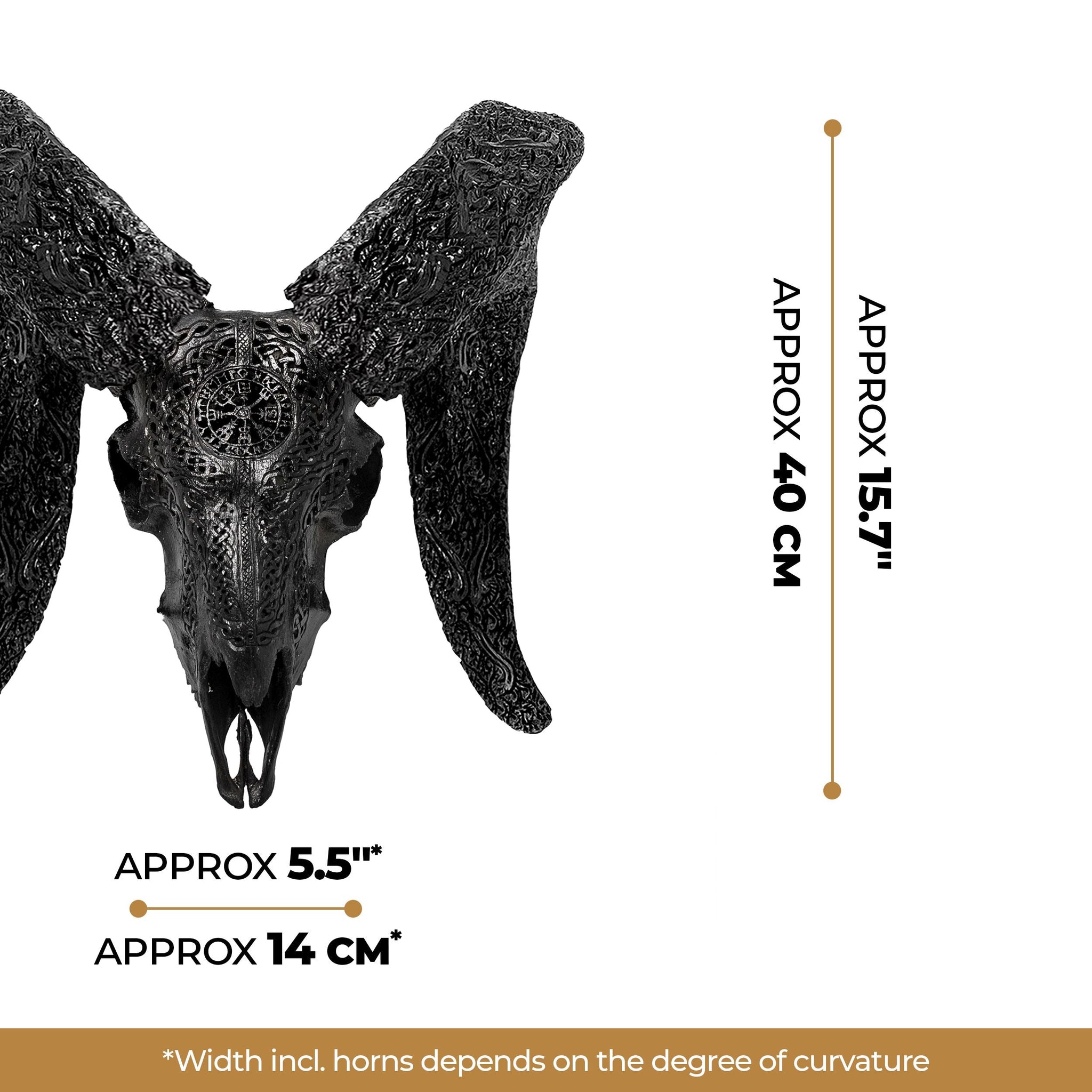 Hand Carved Ram Skull - Black Vegvísir