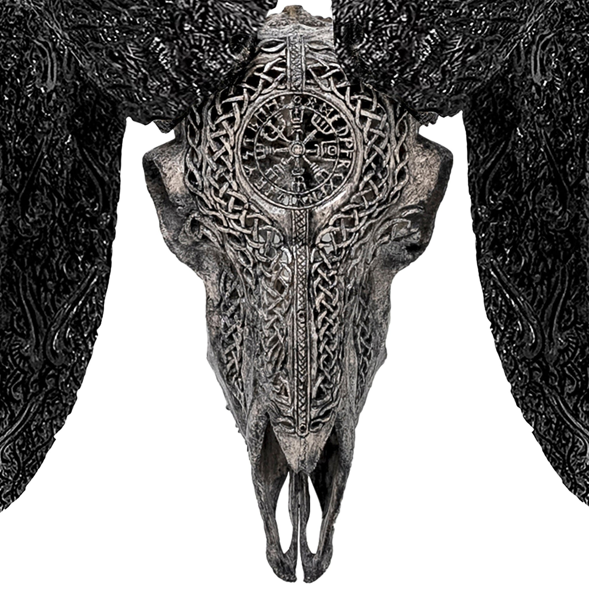 Hand Carved Ram Skull - Gray Vegvísir