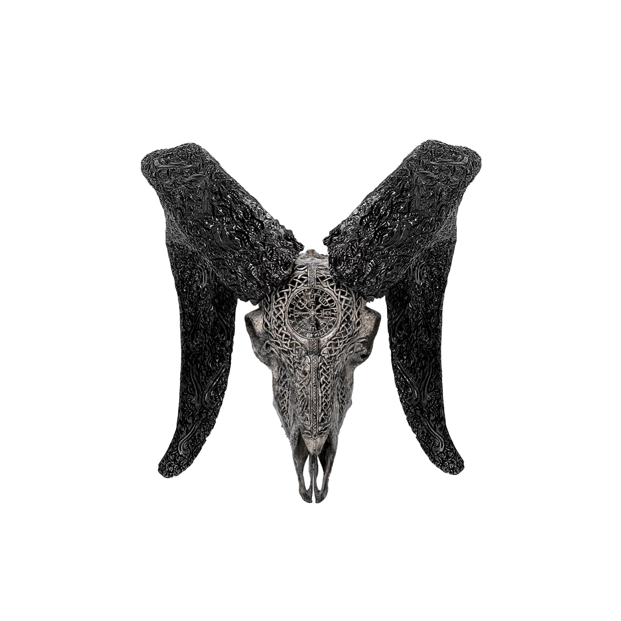Hand Carved Ram Skull - Gray Vegvísir
