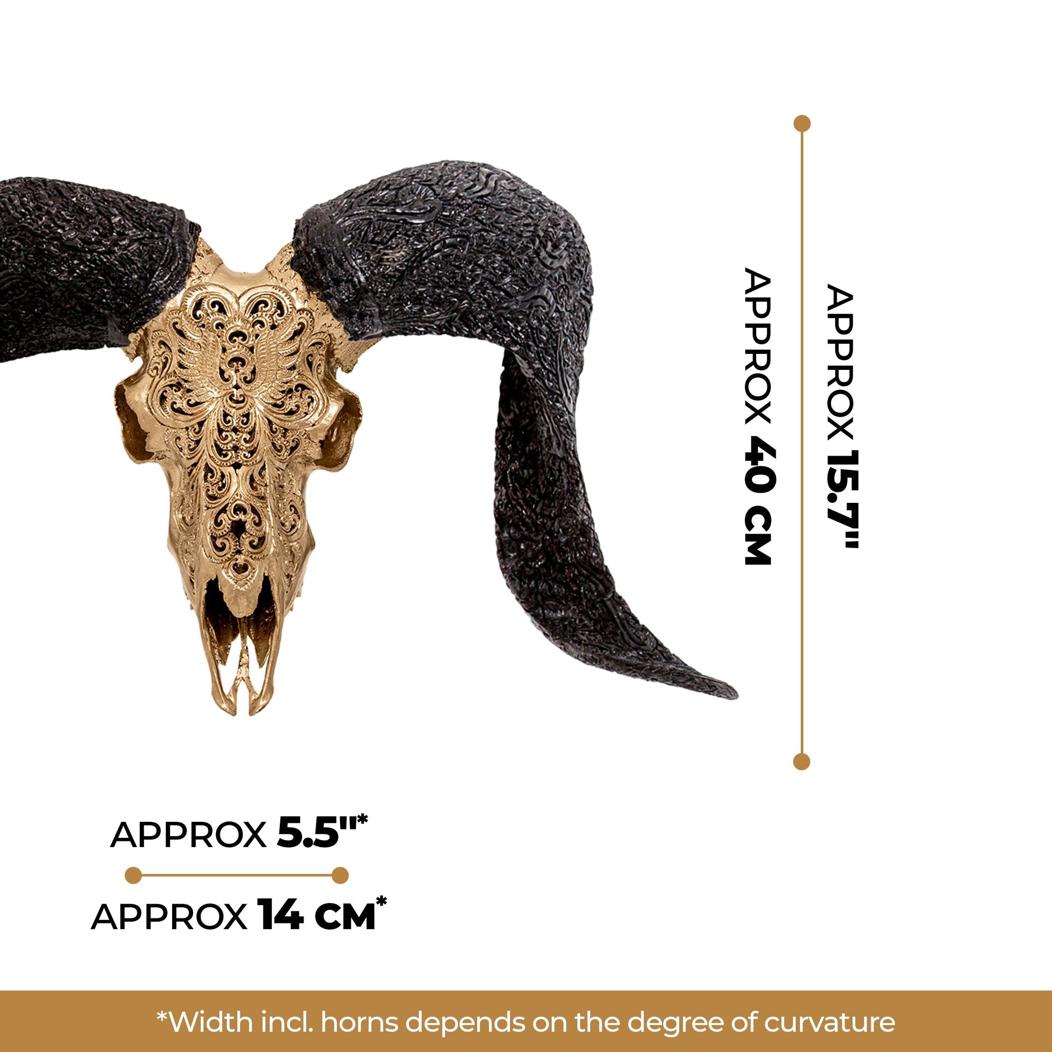 Hand Carved Ram Skull - Golden Phoenix