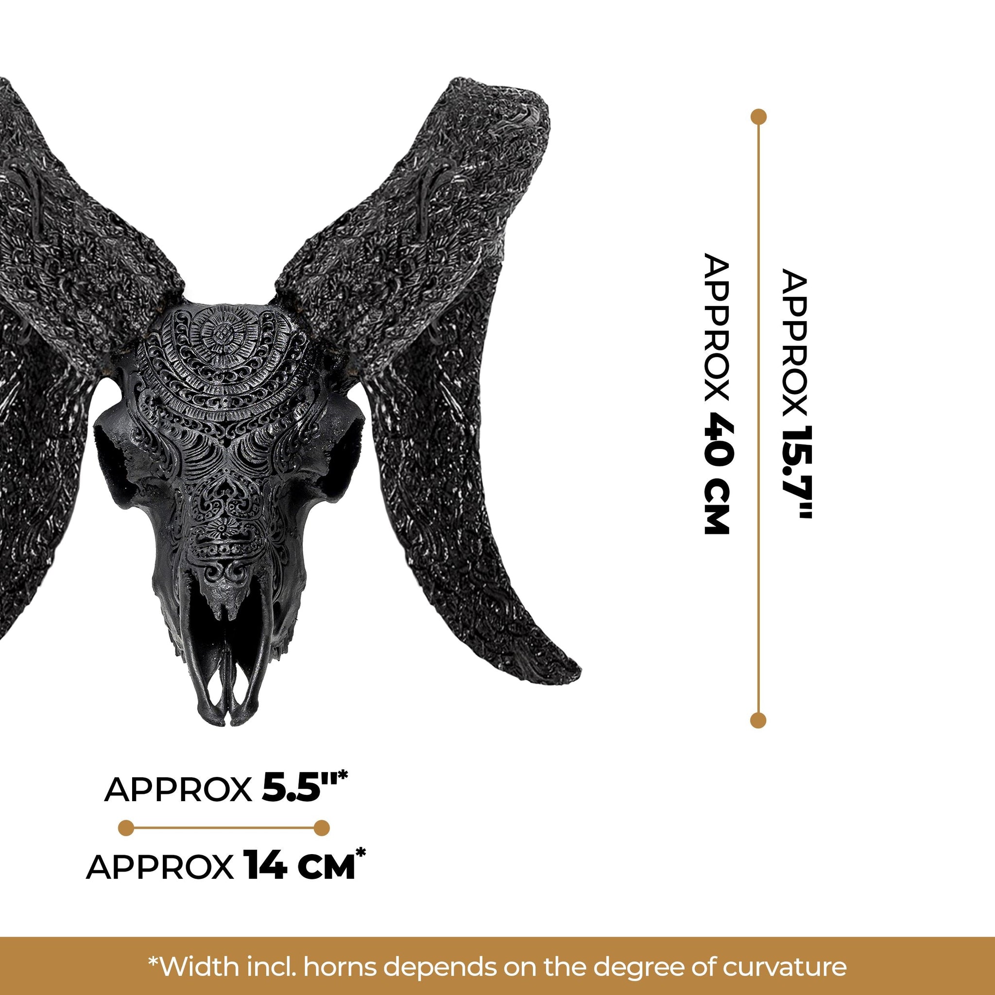 Hand Carved Ram Skull - Matte Black Boho