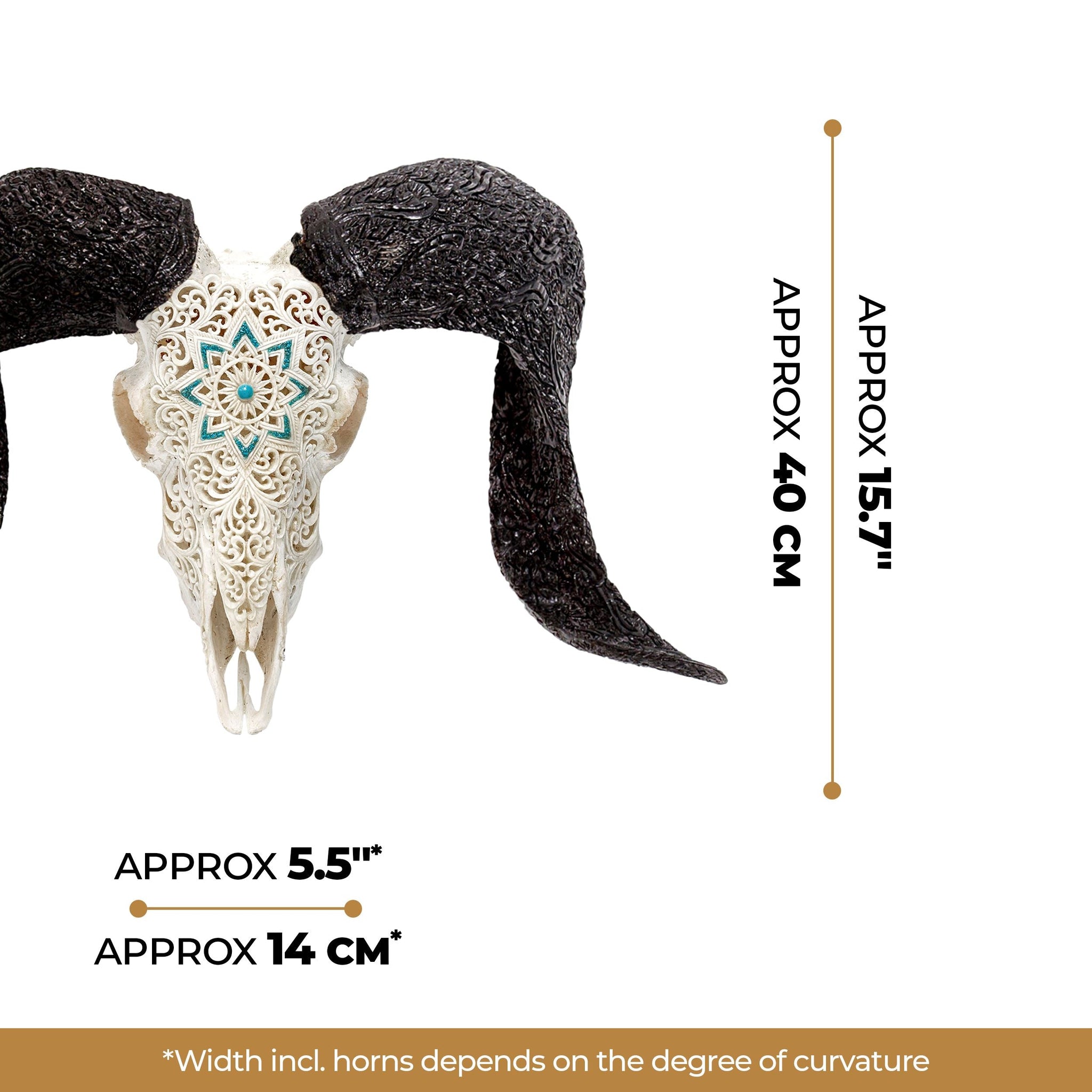 Hand Carved Ram Skull - White Glowing Mandala