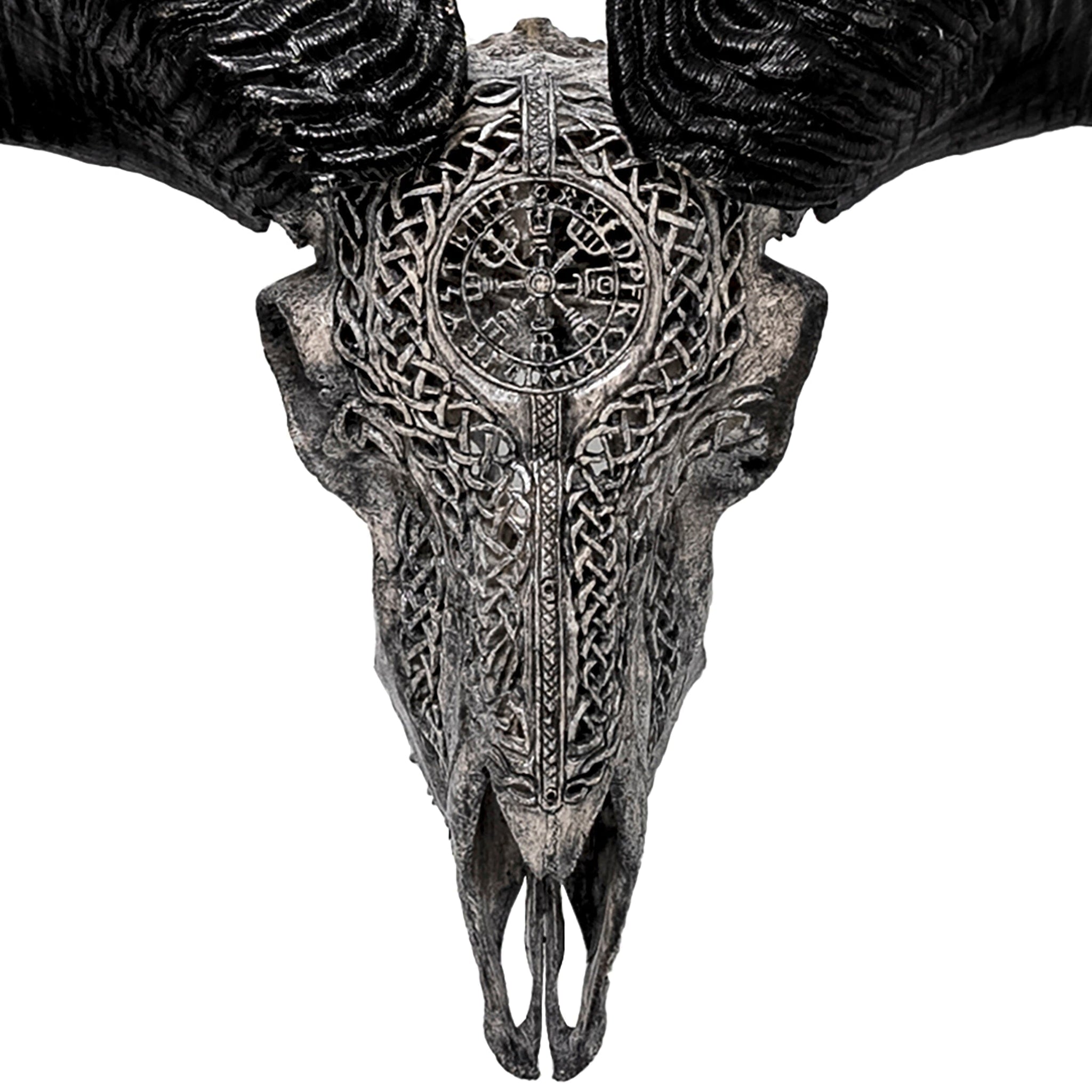 Hand Carved Ram Skull - Gray Vegvísir