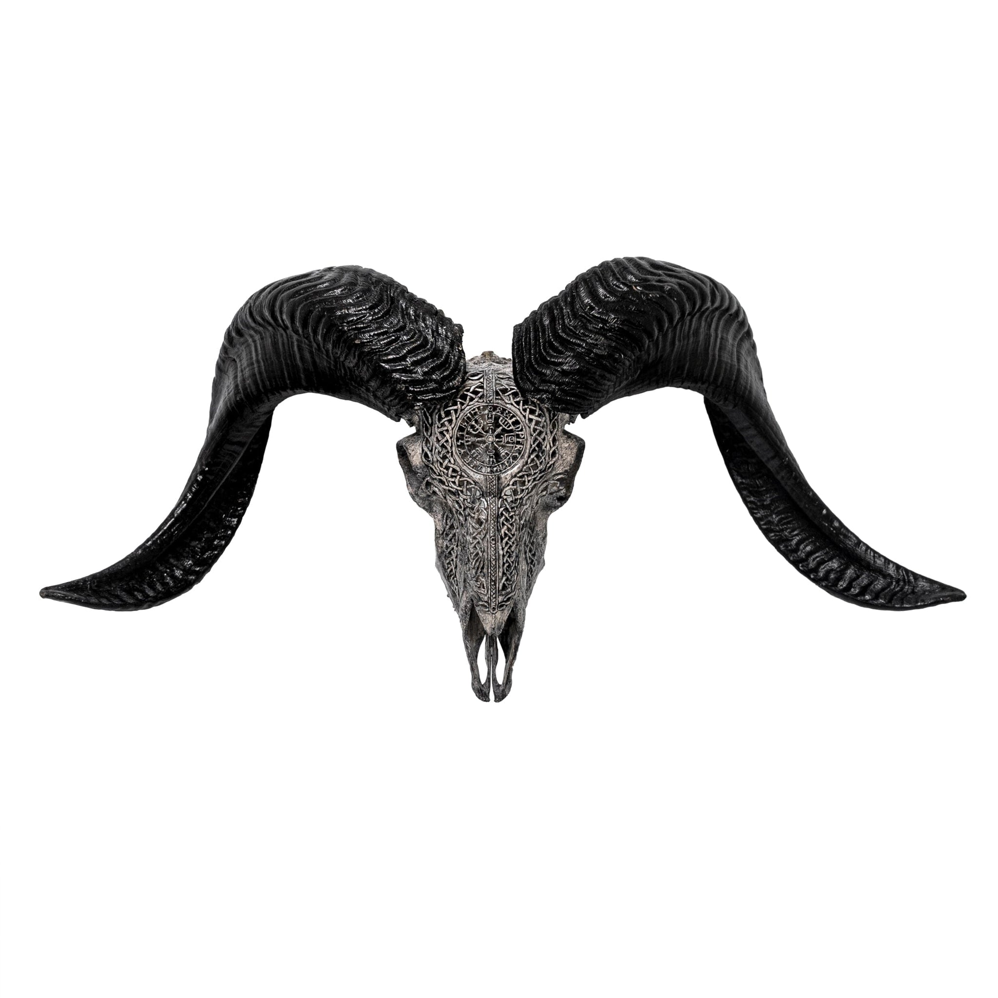 Hand Carved Ram Skull - Gray Vegvísir