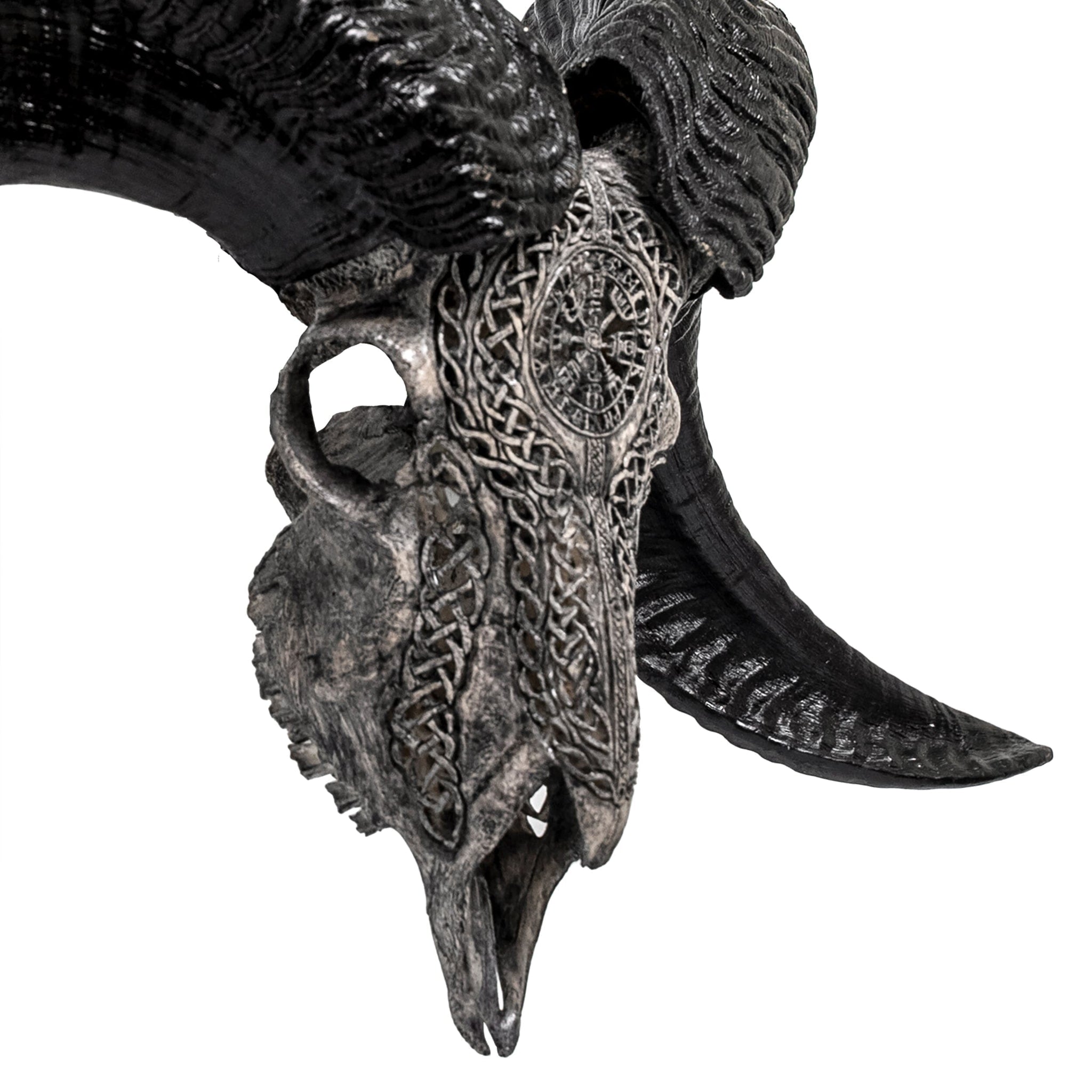 Hand Carved Ram Skull - Gray Vegvísir