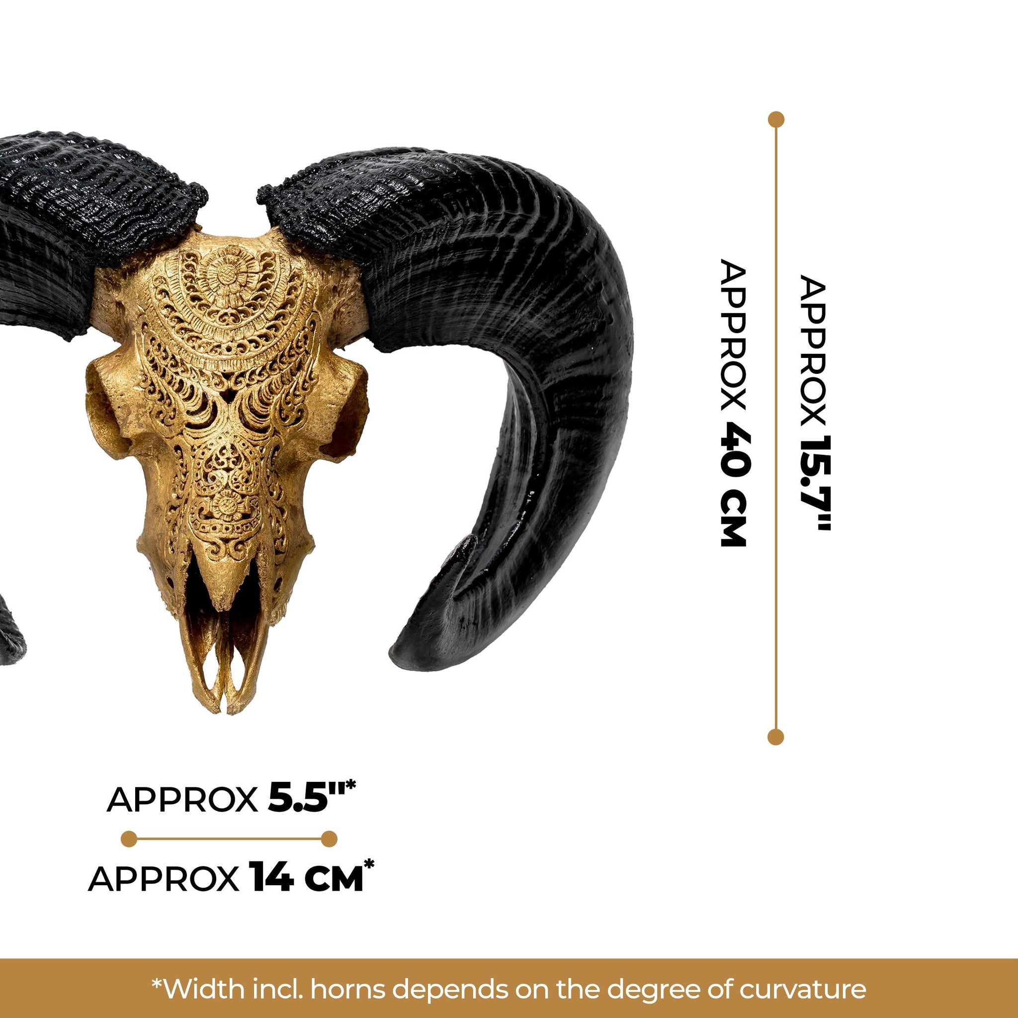 Hand Carved Ram Skull - Gold Leaf Boho