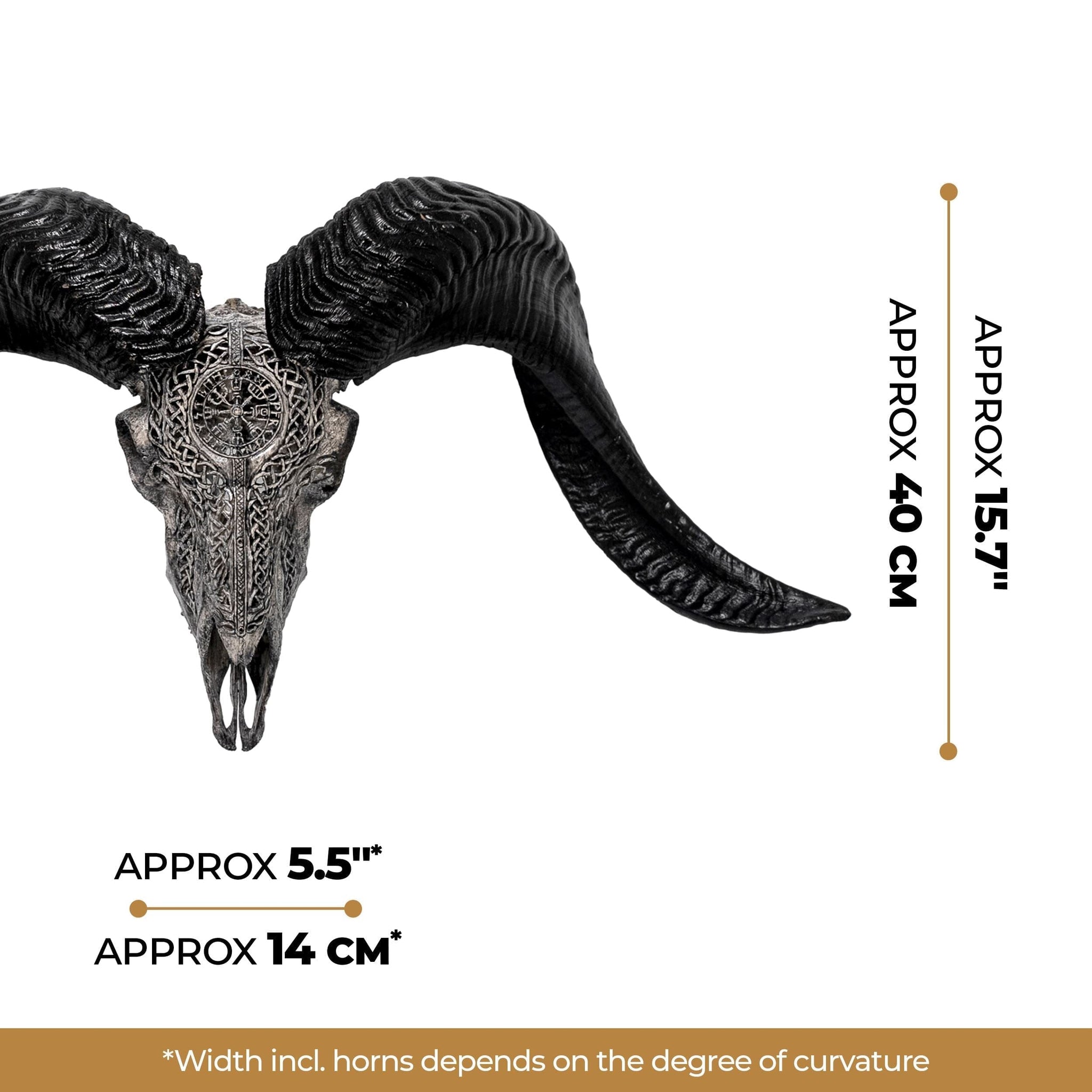 Hand Carved Ram Skull - Gray Vegvísir