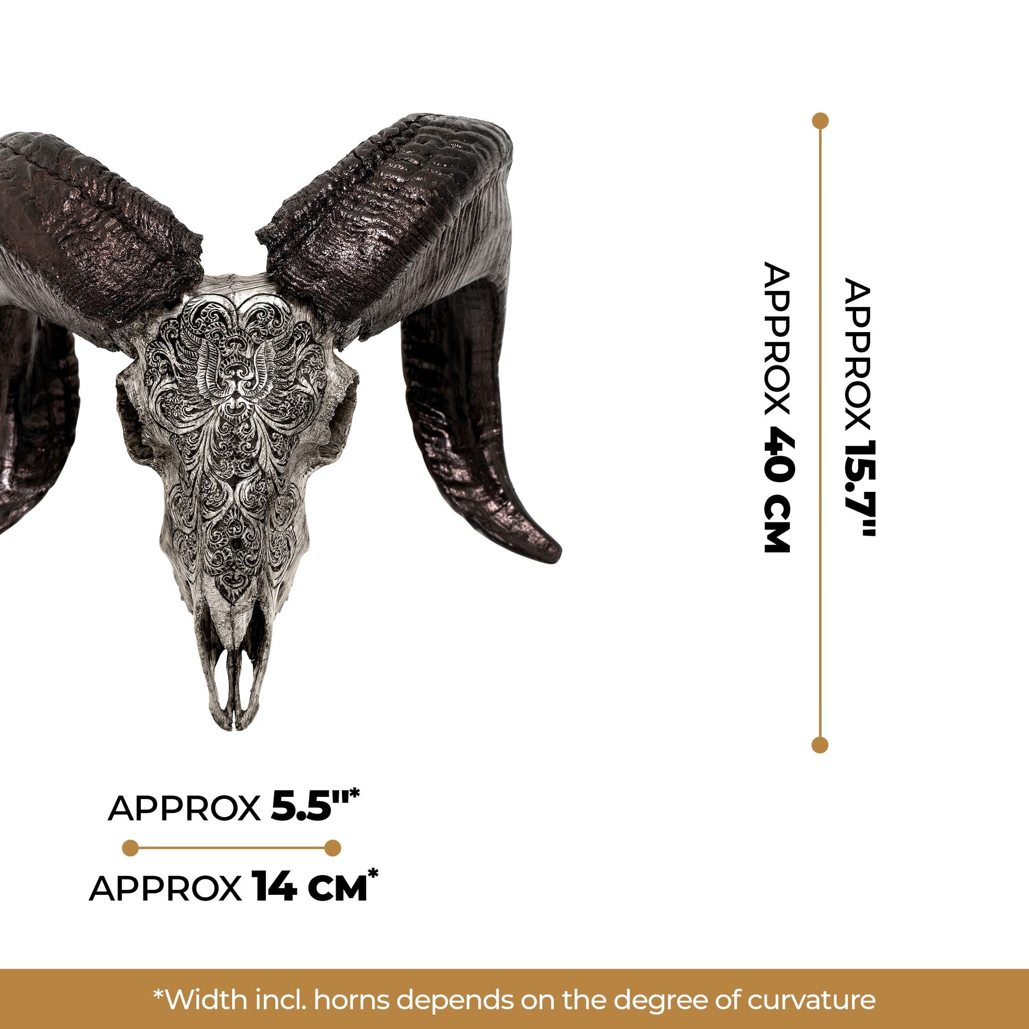 Hand Carved Ram Skull - Gray Phoenix