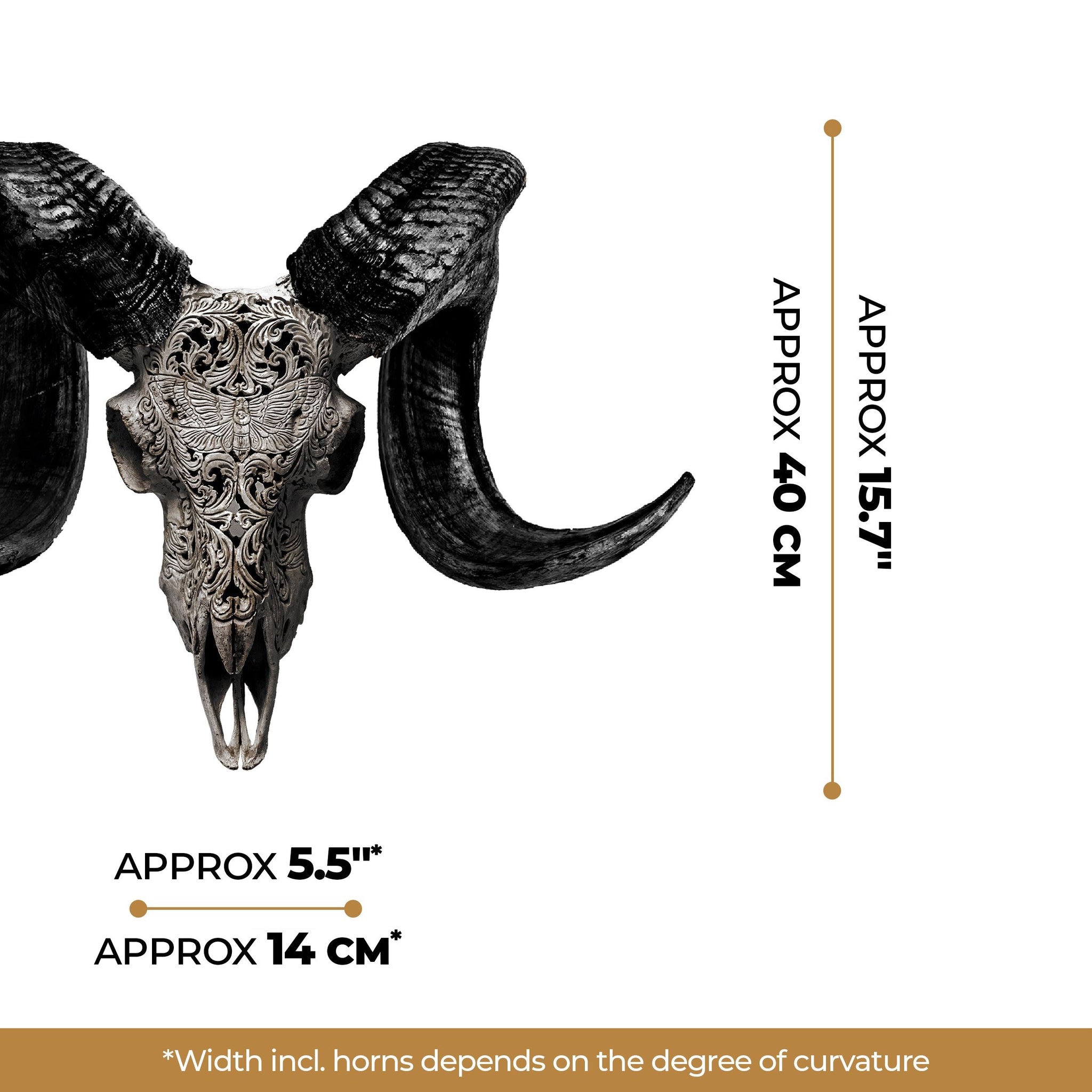 Hand Carved Ram Skull - Gray Moth