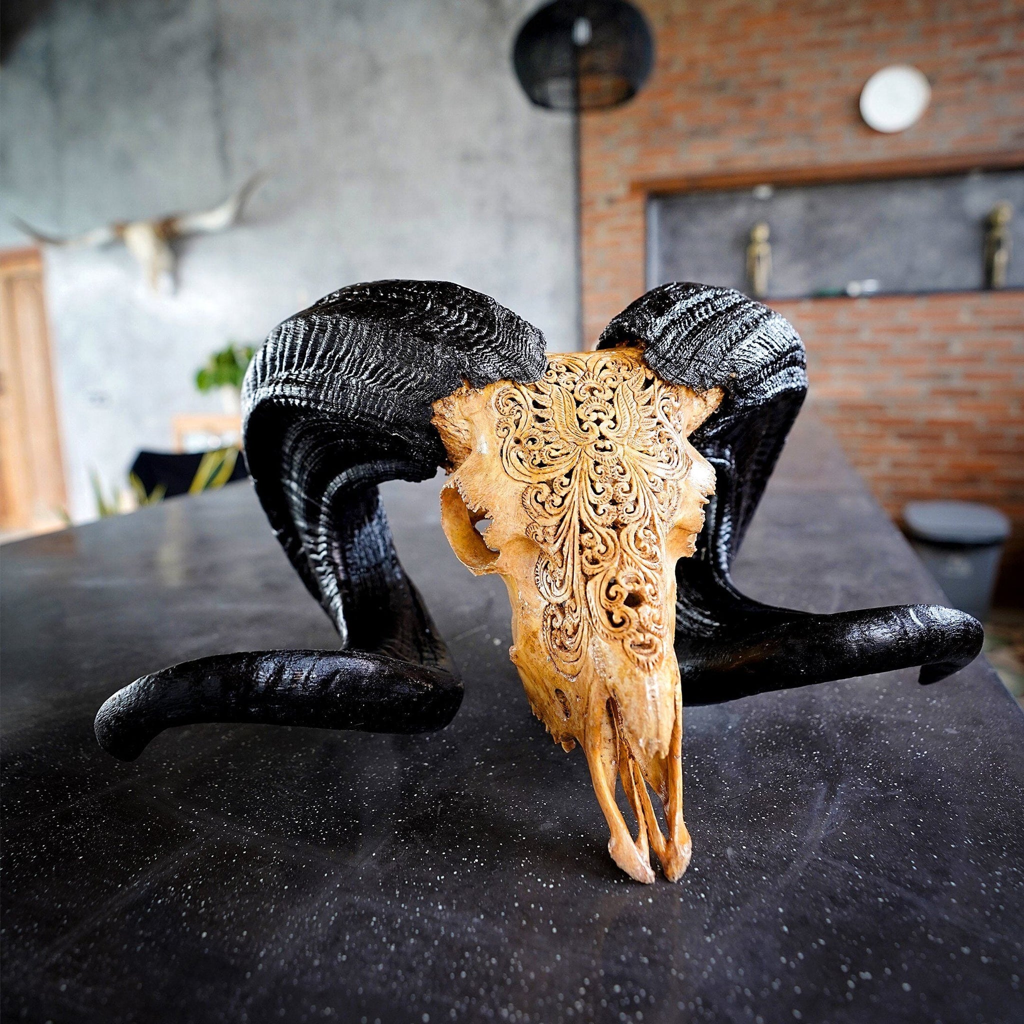 Hand Carved Ram Skull - Antique Phoenix