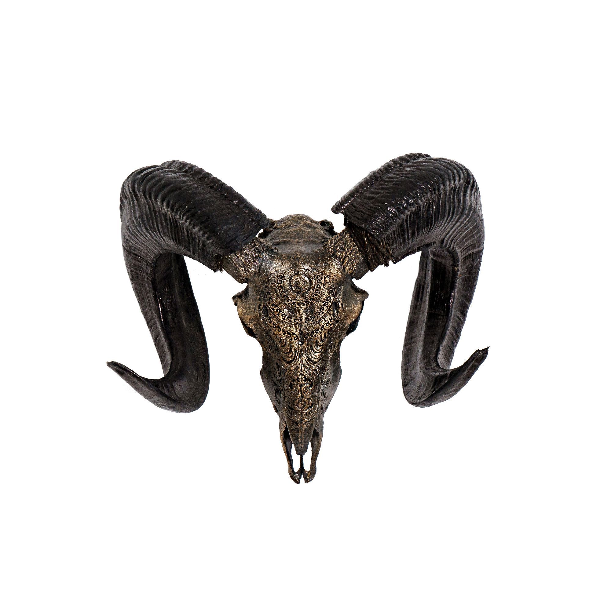 Hand Carved Ram Skull - Boho Tribal // Metallic Finish