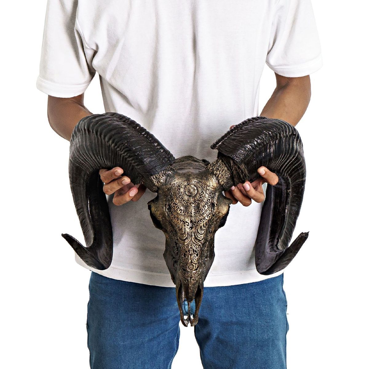 Hand Carved Ram Skull - Boho Tribal // Metallic Finish