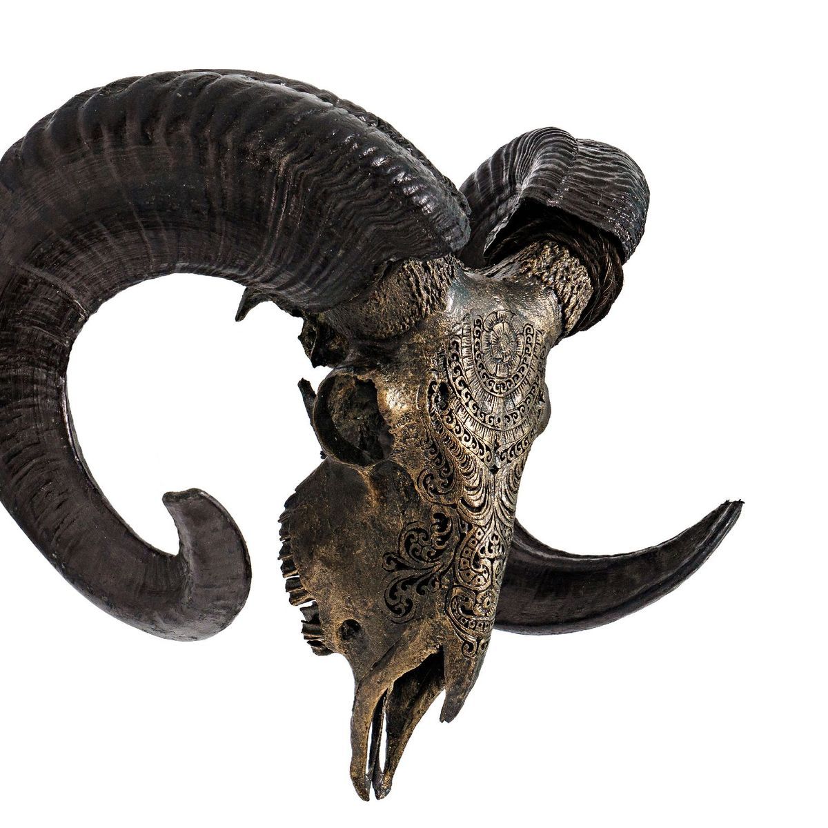 Hand Carved Ram Skull - Boho Tribal // Metallic Finish