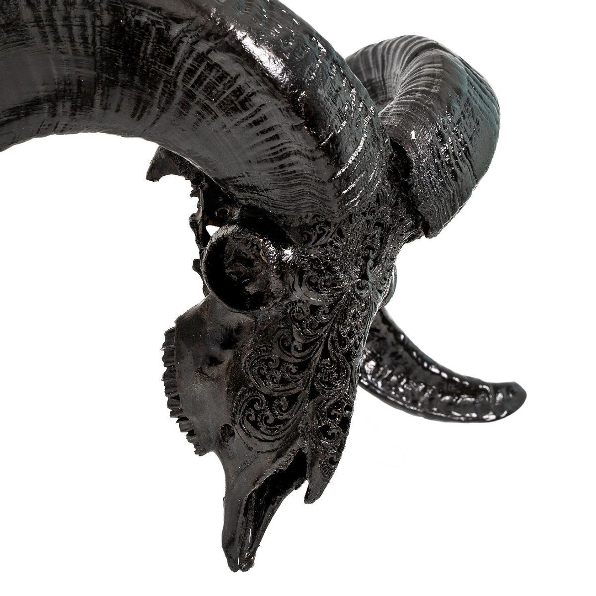 Hand Carved Ram Skull - Black Phoenix