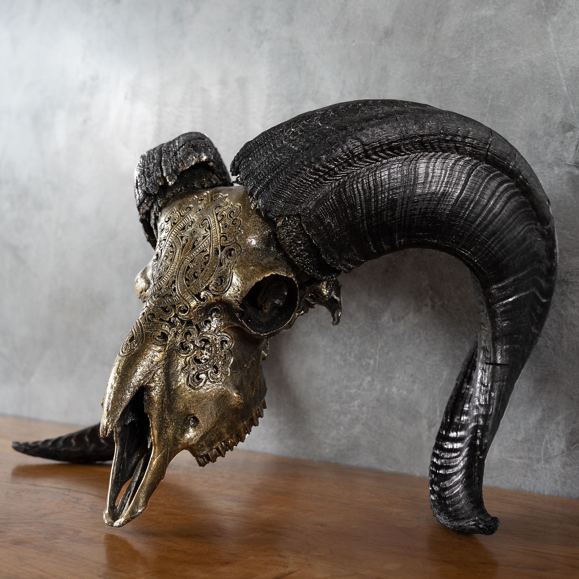 Hand Carved Ram Skull - Antique Bronze Phantom // Metallic Finish