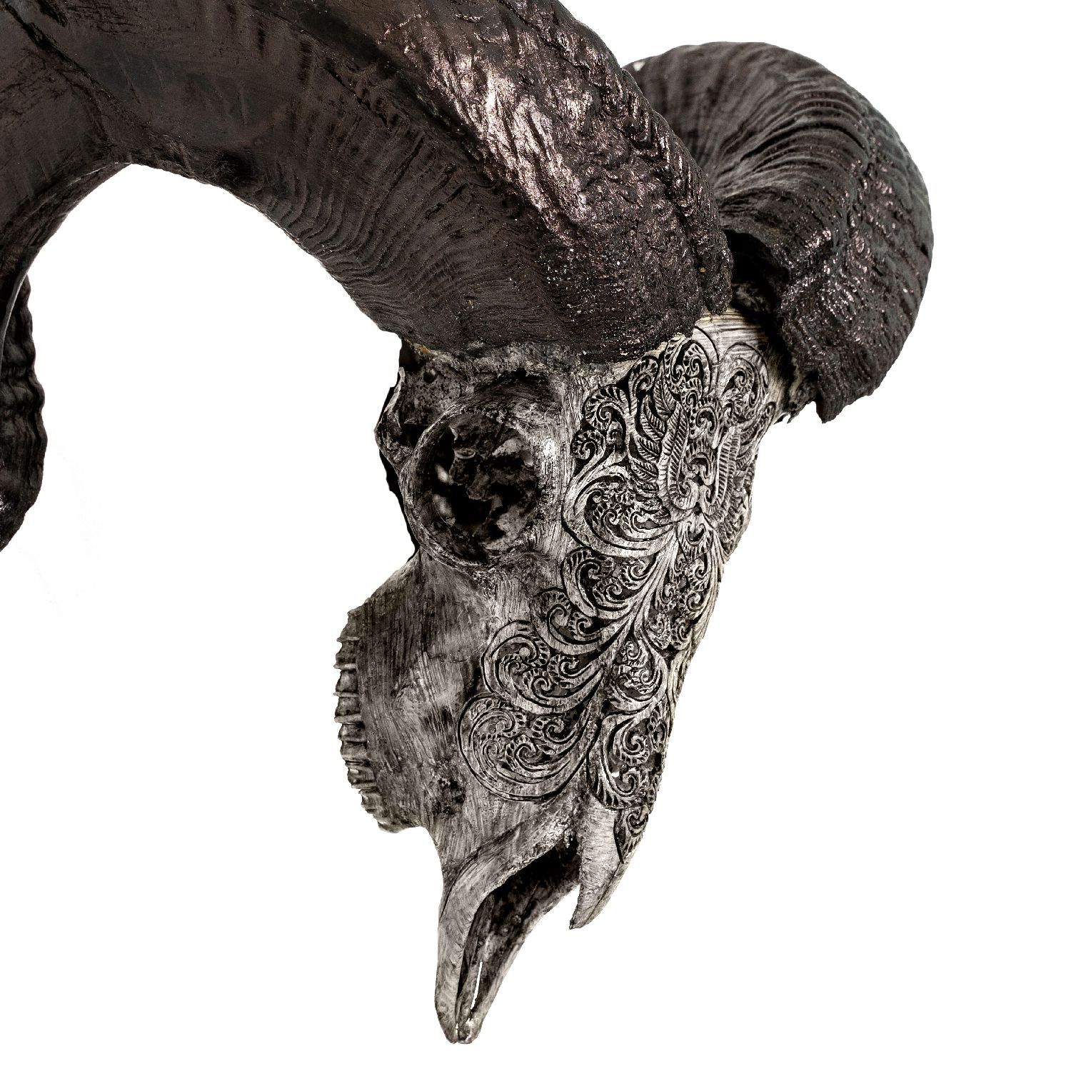 Hand Carved Ram Skull - Gray Phoenix
