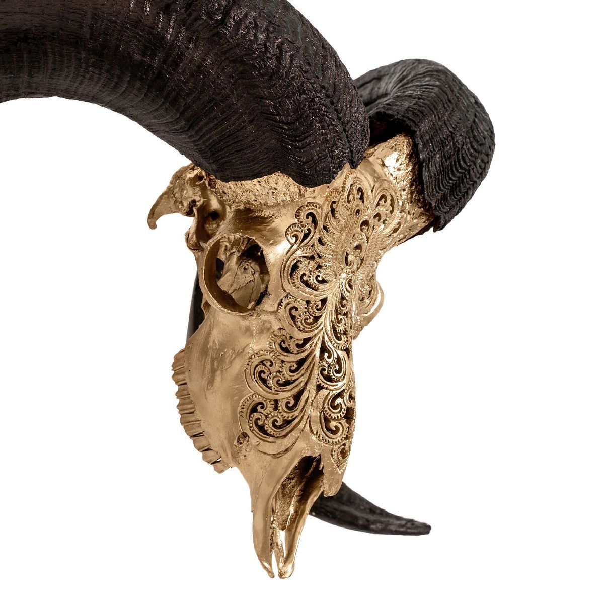 Hand Carved Ram Skull - Golden Phoenix