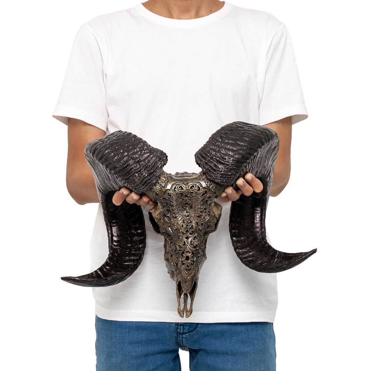 Hand Carved Ram Skull - Phoenix // Metallic Finish