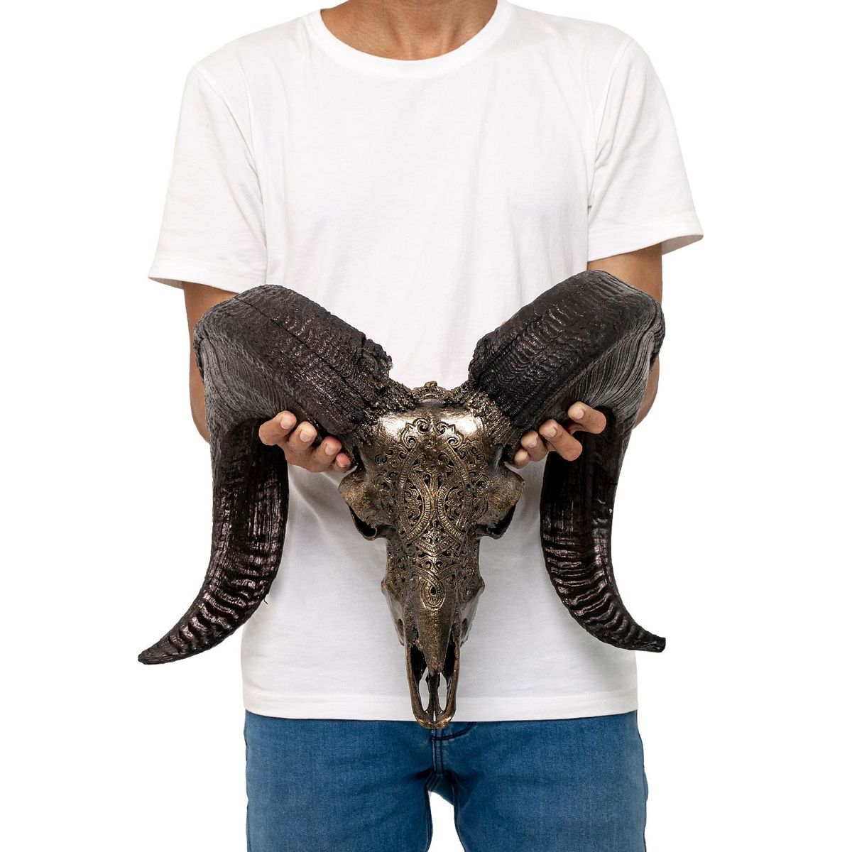 Hand Carved Ram Skull - Antique Bronze Phantom // Metallic Finish