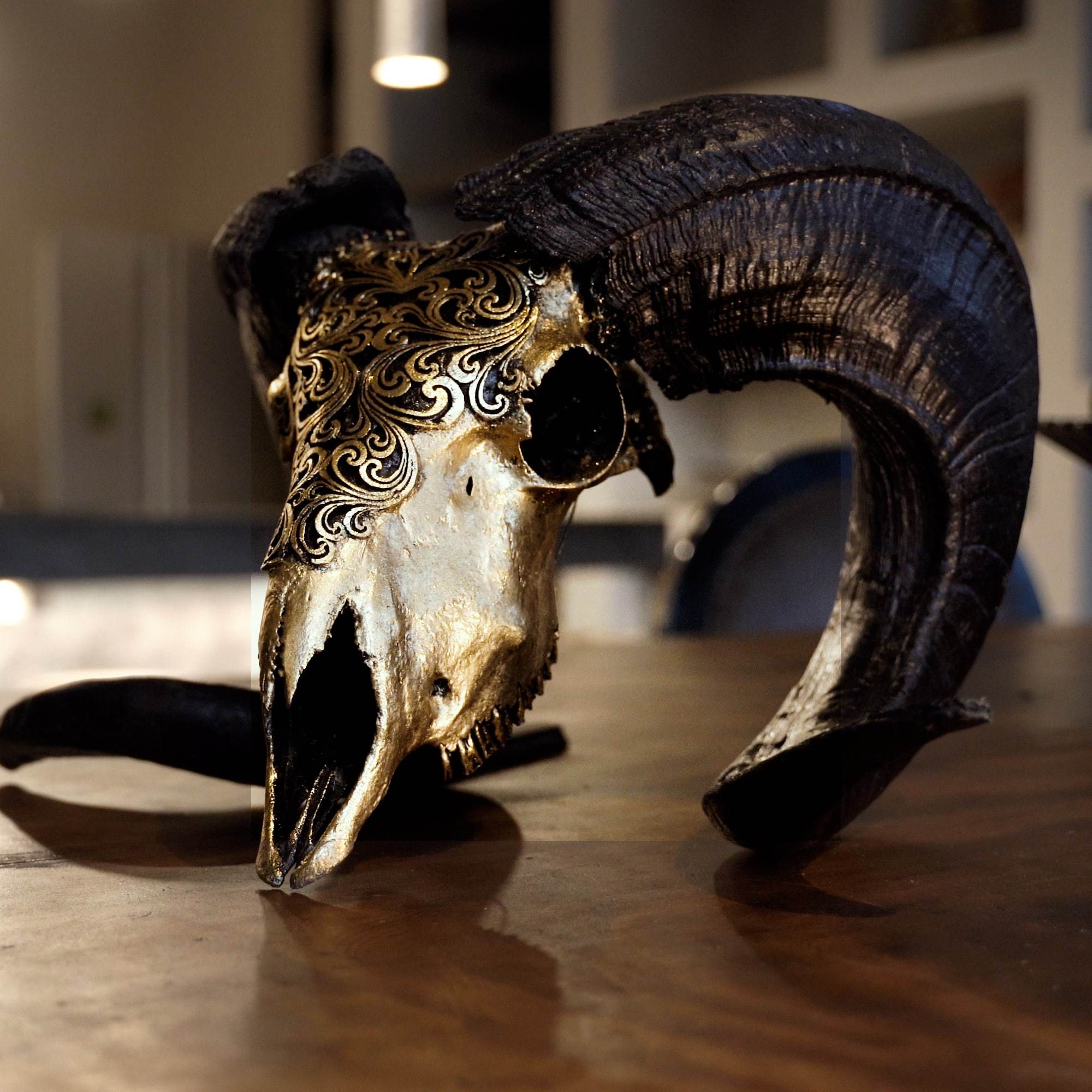 Hand Carved Ram Skull - Antique Bronze Phantom // Metallic Finish
