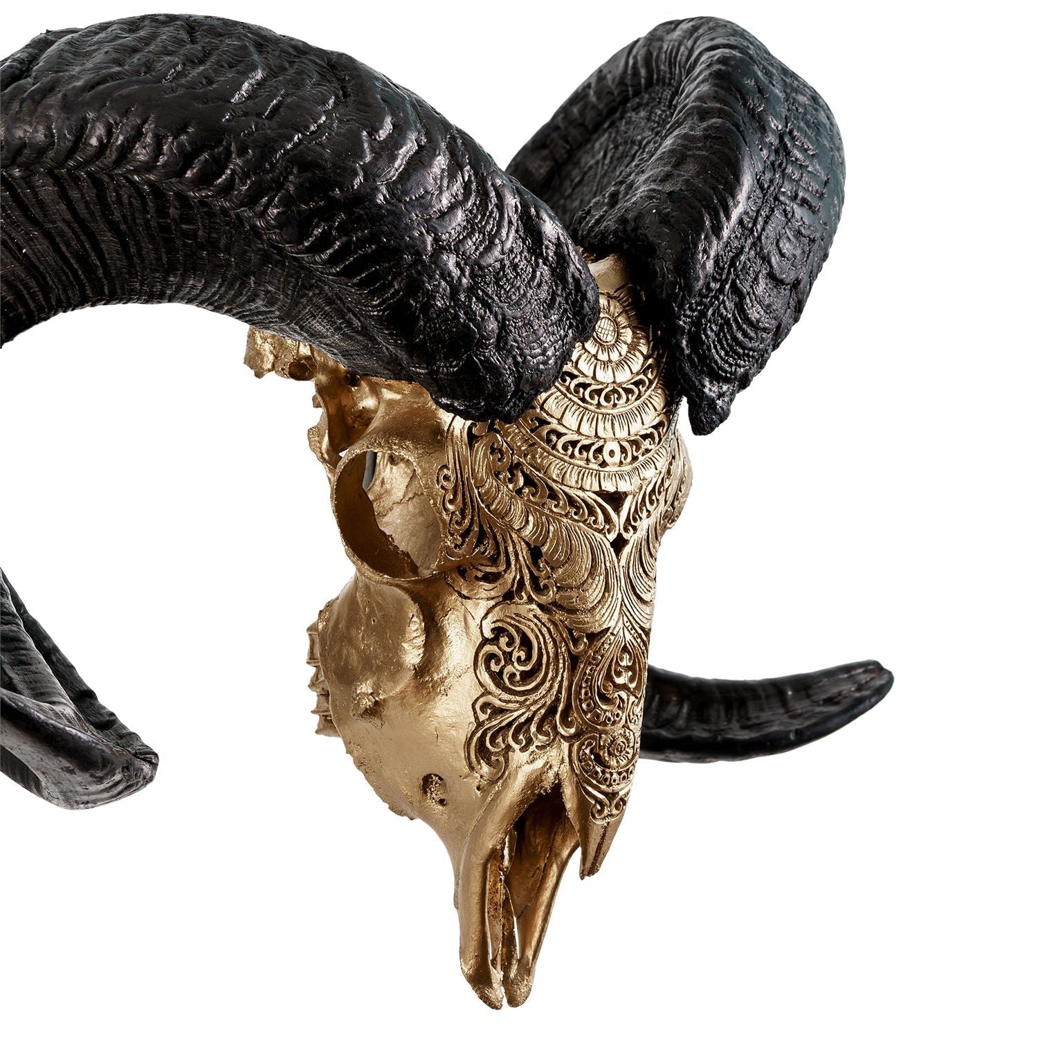 Hand Carved Ram Skull - Golden Boho