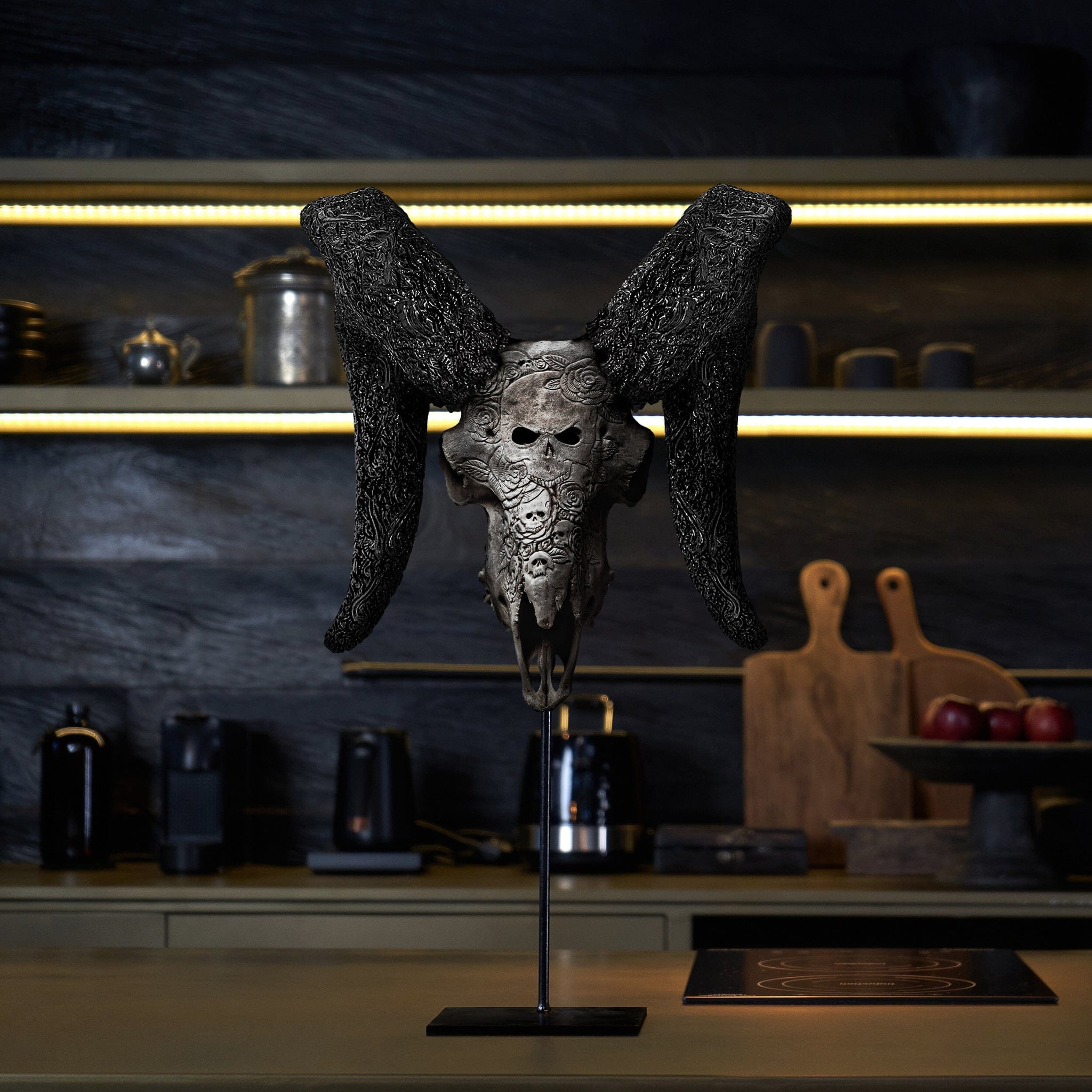 Hand Carved Ram Skull - Gray Thorn