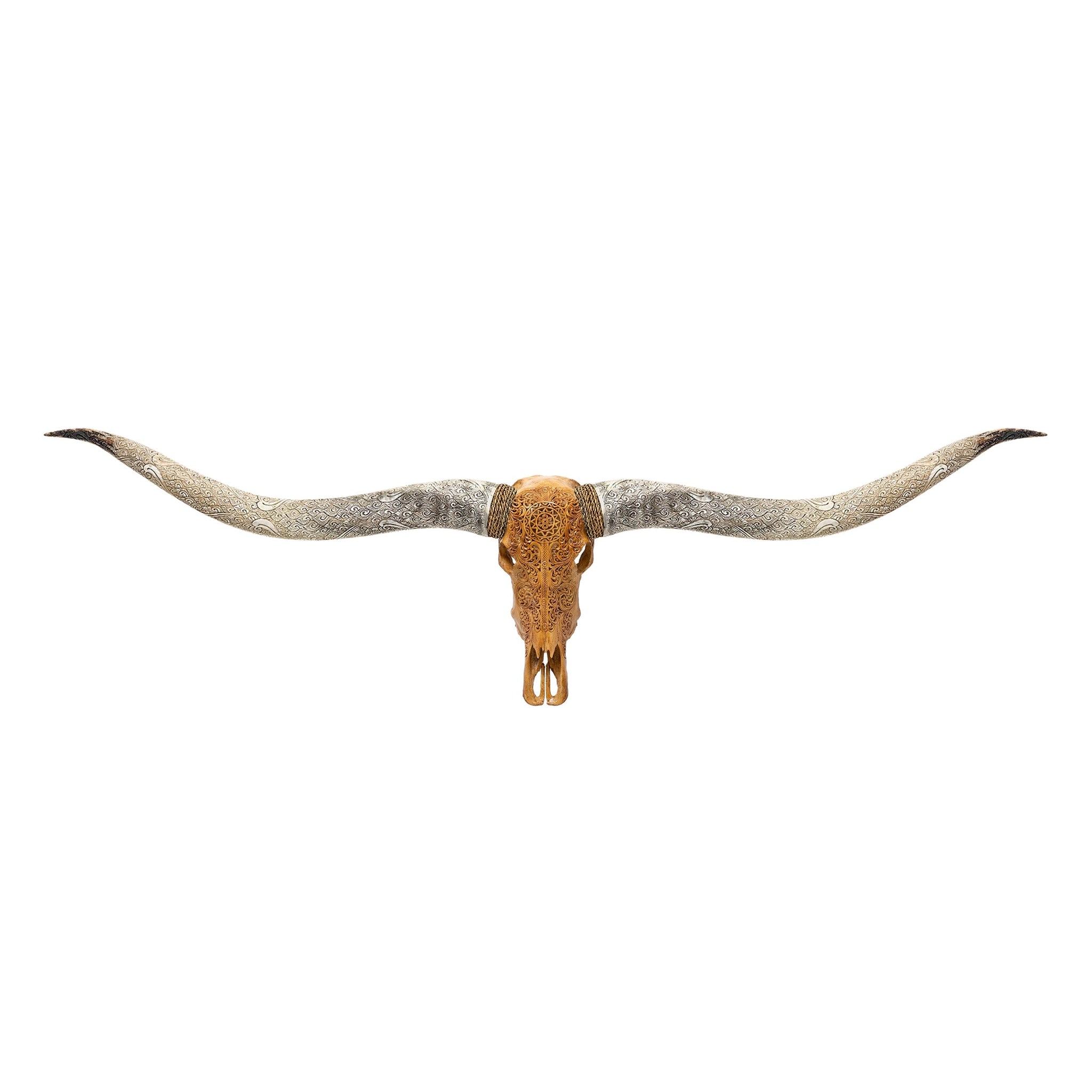 Hand Carved Longhorn Skull // XL Horns - Antique Sun