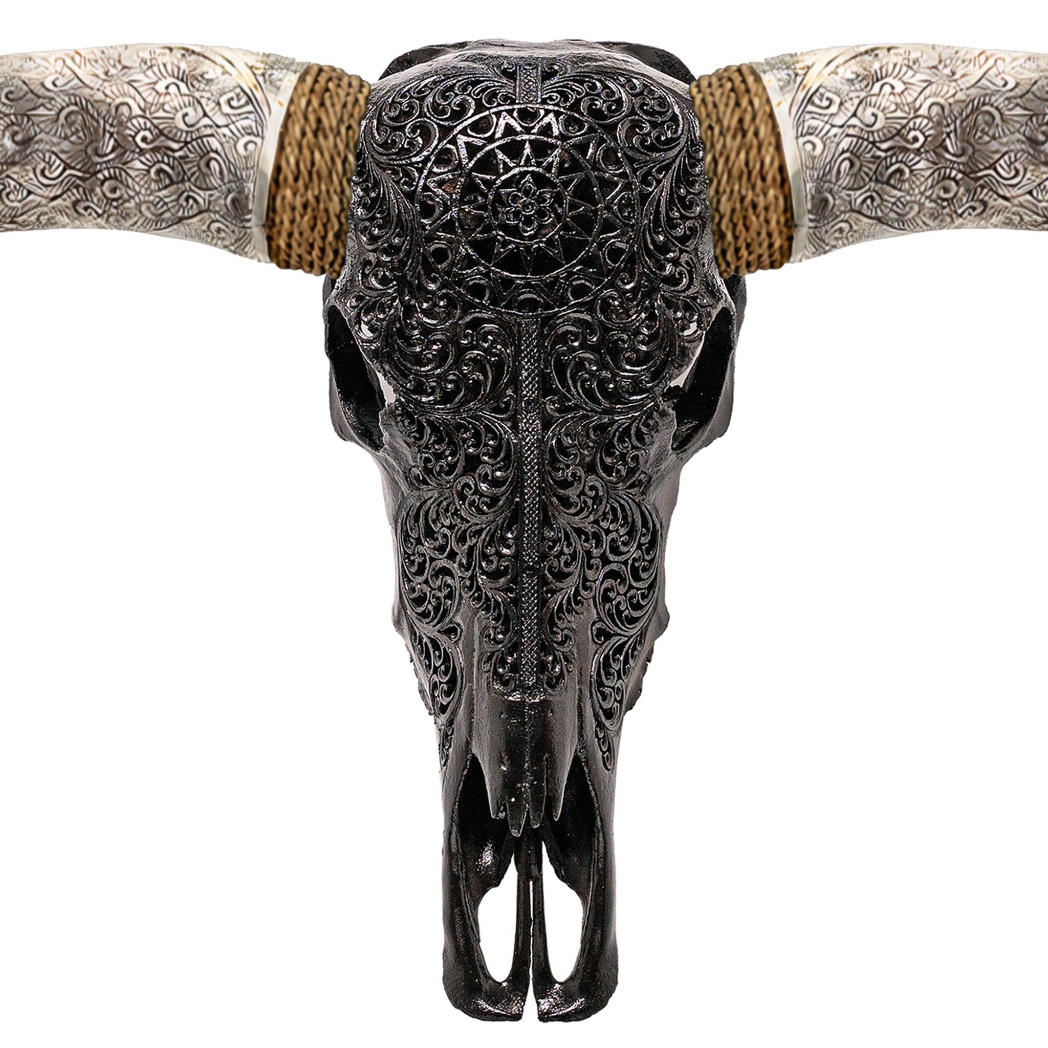 Hand Carved Longhorn Skull // XL Horns - Black Sun