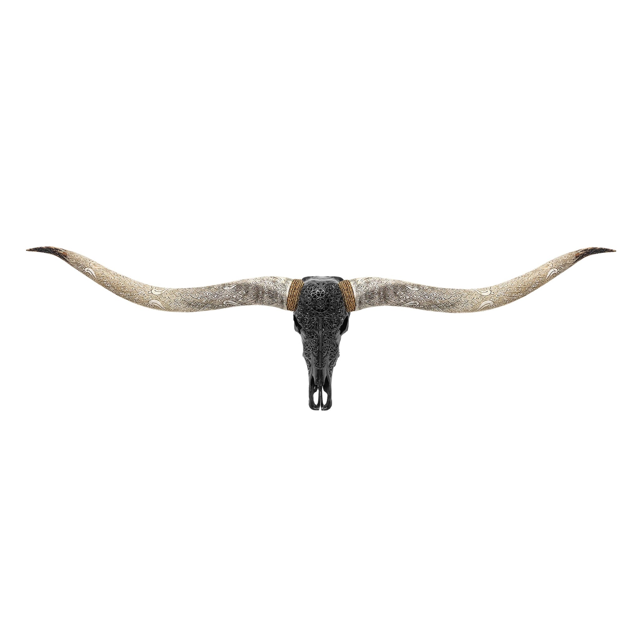 Hand Carved Longhorn Skull // XL Horns - Black Sun