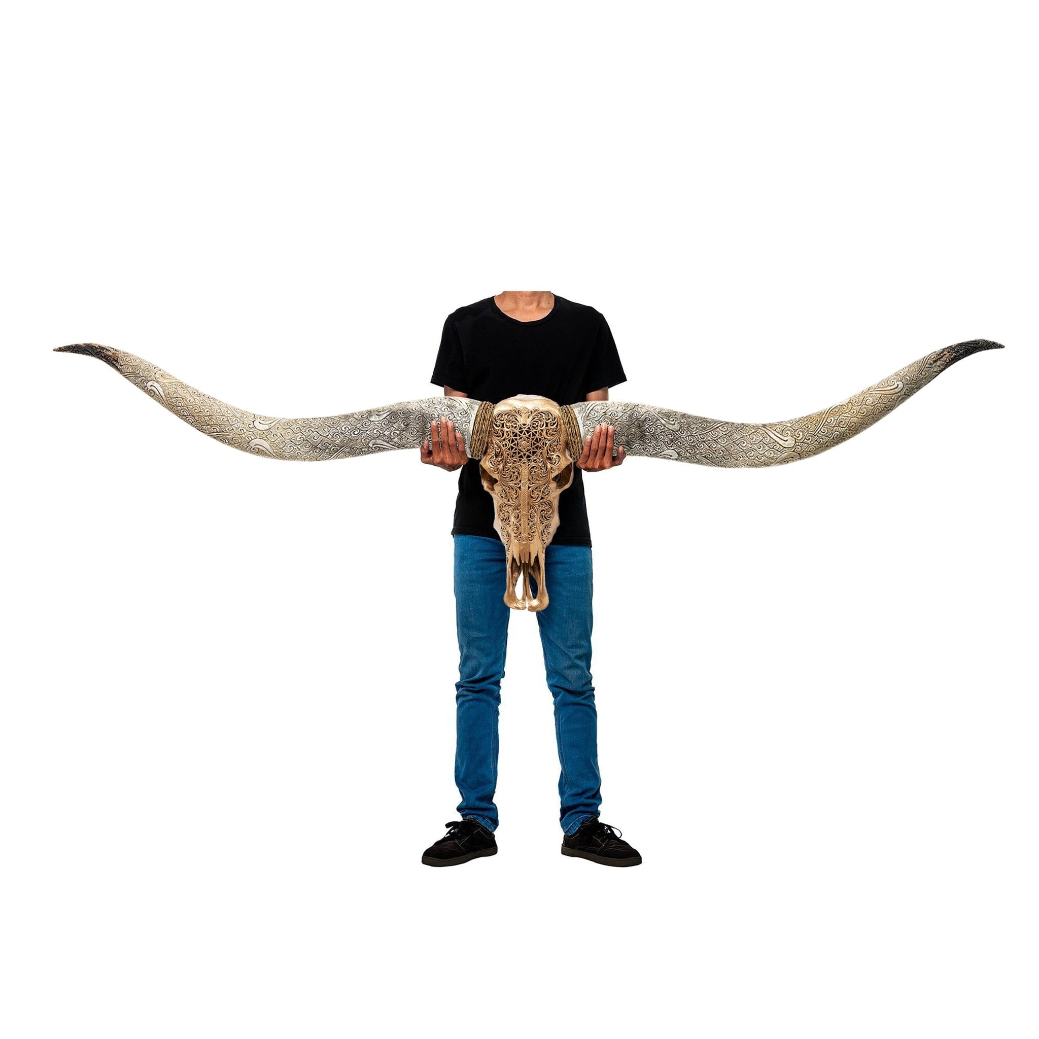 Hand Carved Longhorn Skull // XL Horns - Golden Sun