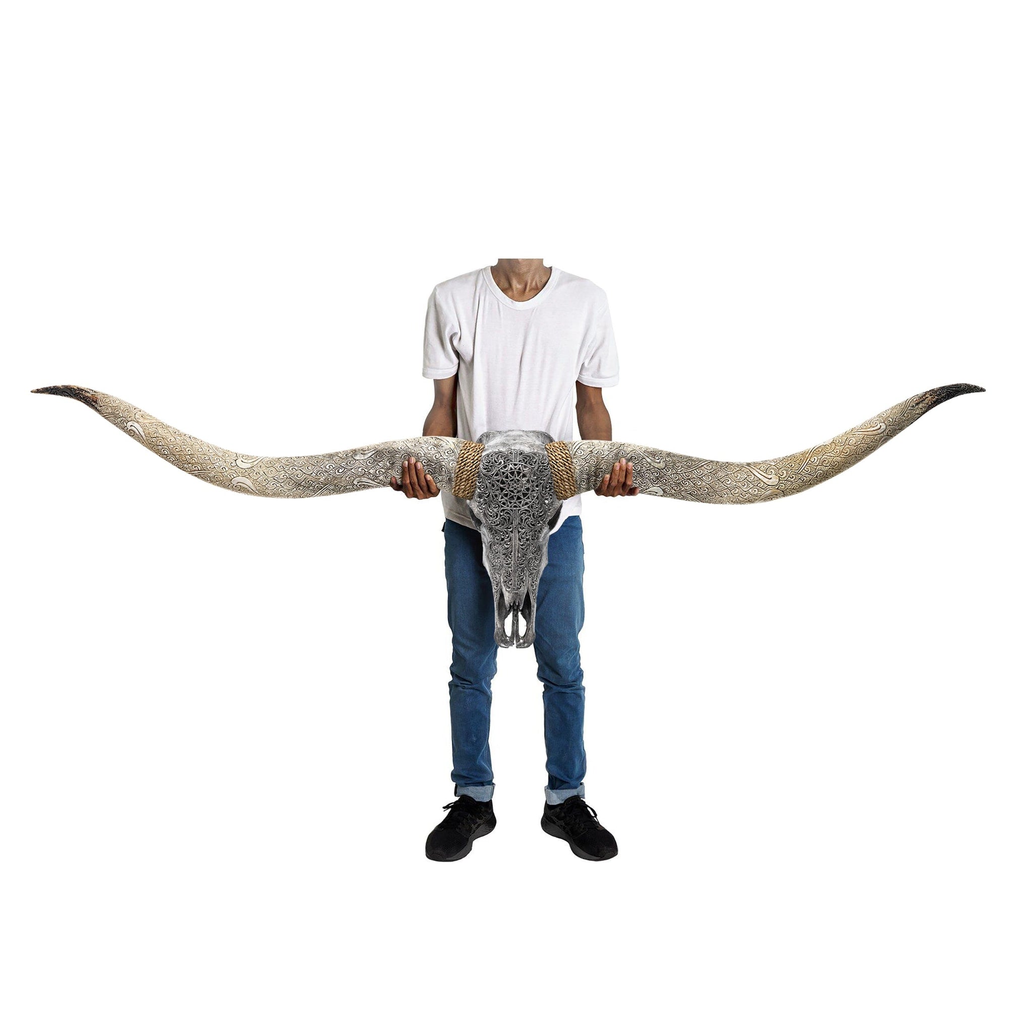 Hand Carved Longhorn Skull // XL Horns - Gray Sun