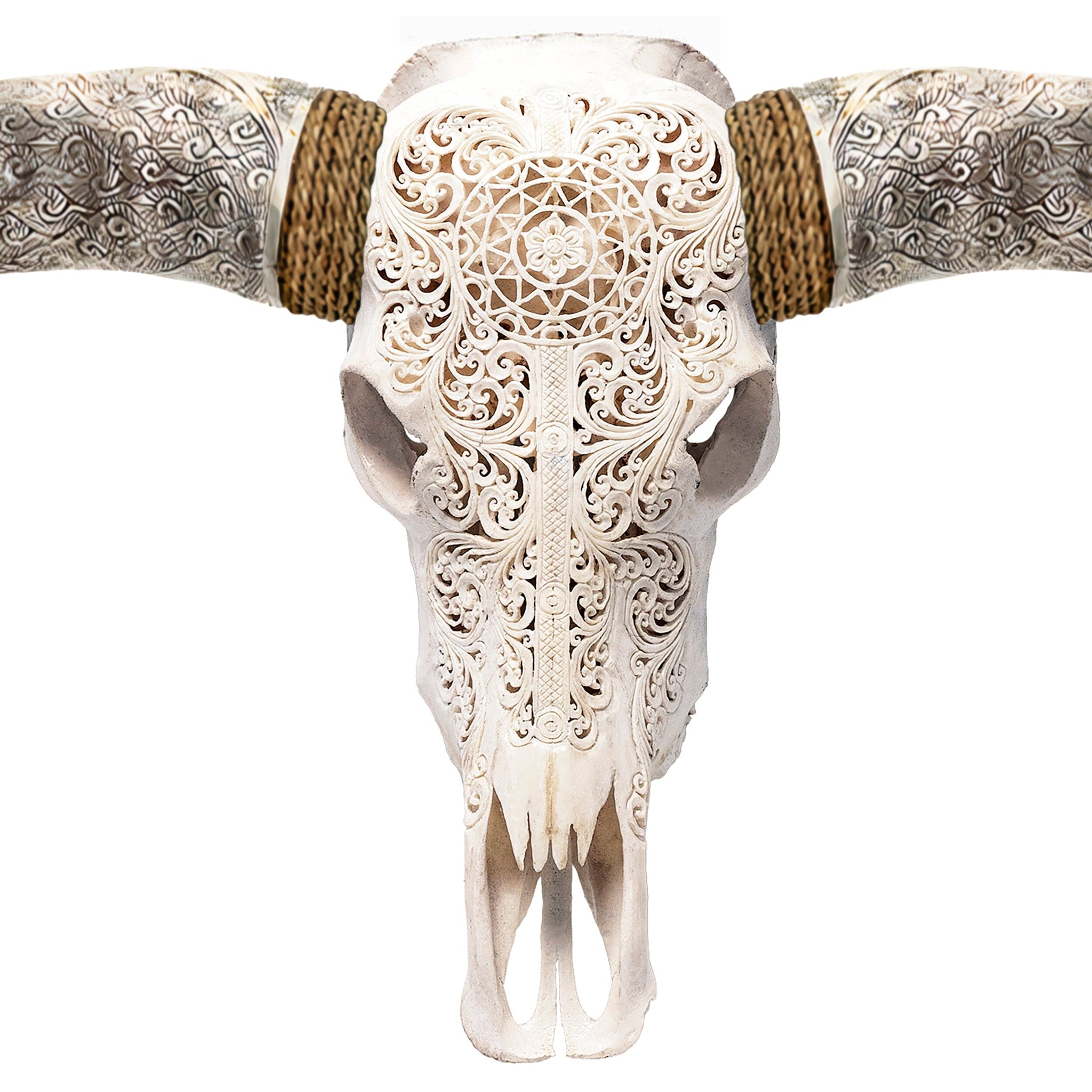 Hand Carved Longhorn Skull // XL Horns - White Sun