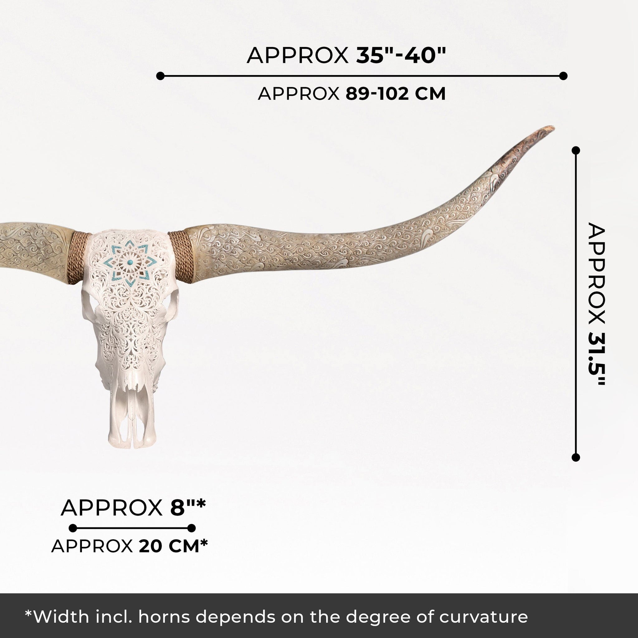 Hand Carved Longhorn Skull // XL Horns - White Glowing Mandala