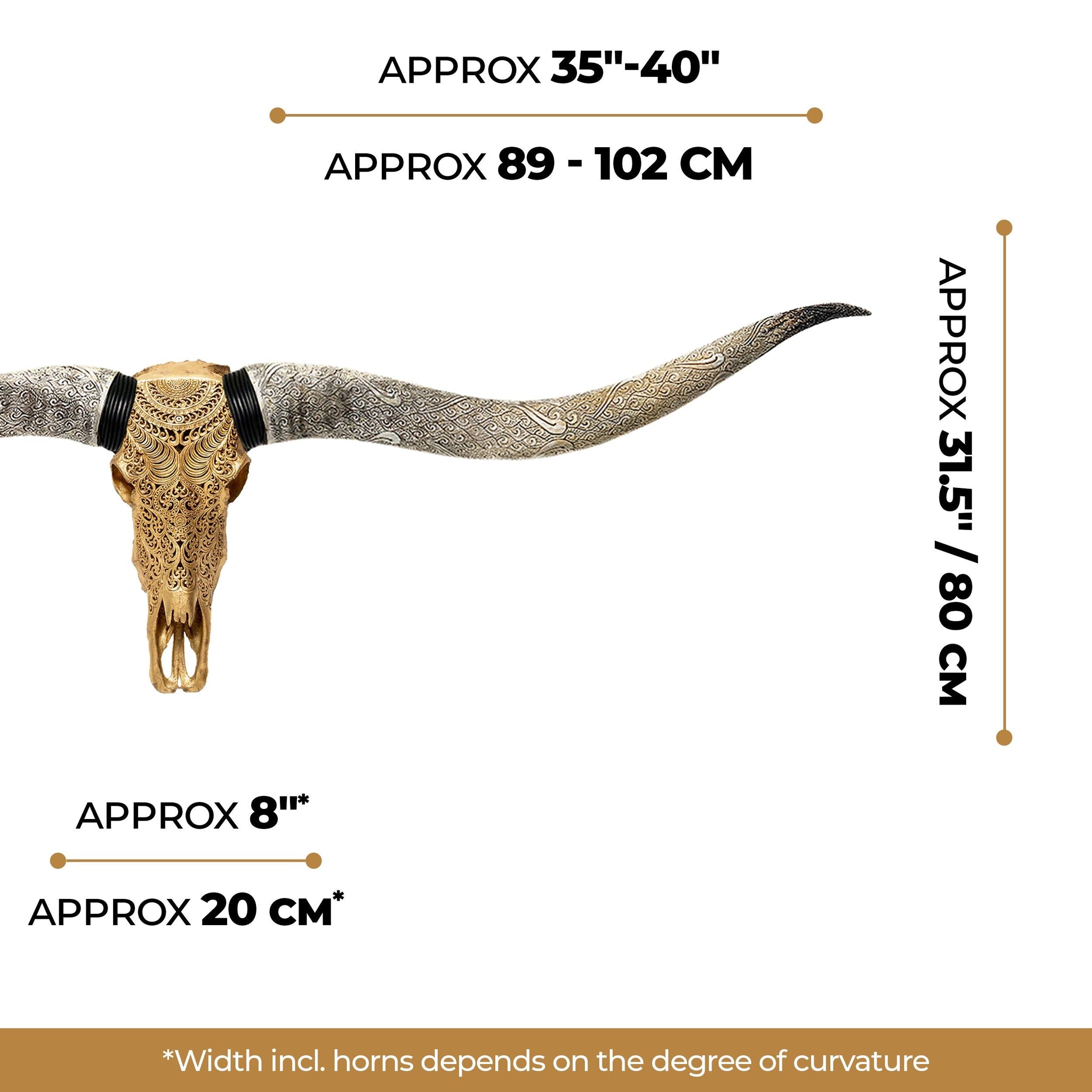 Hand Carved Longhorn Skull // XL Horns - Gold Leaf Boho